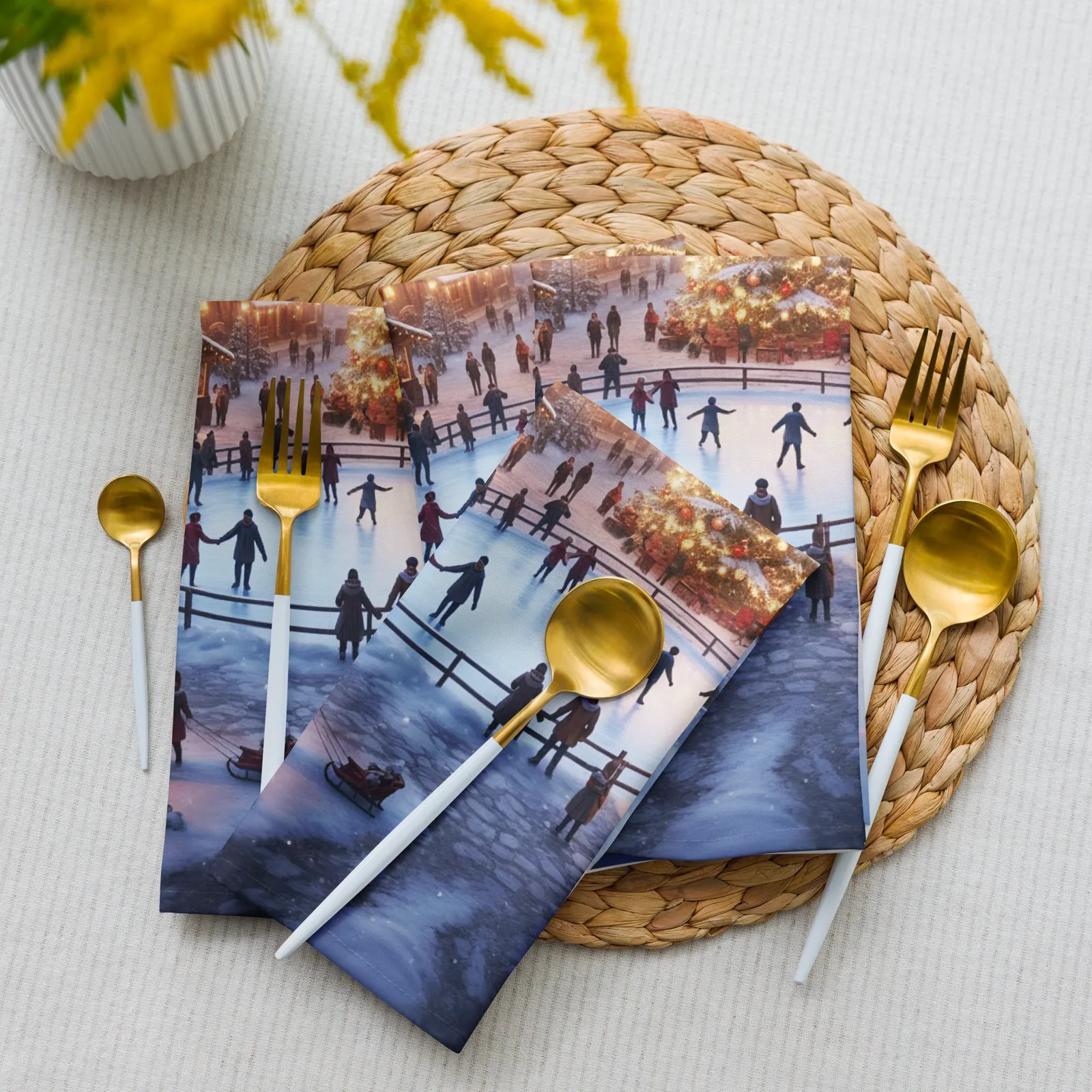 Festive Winter Village Cloth Napkin Set of 4: Christmas Dinner Table Decor, photo 10