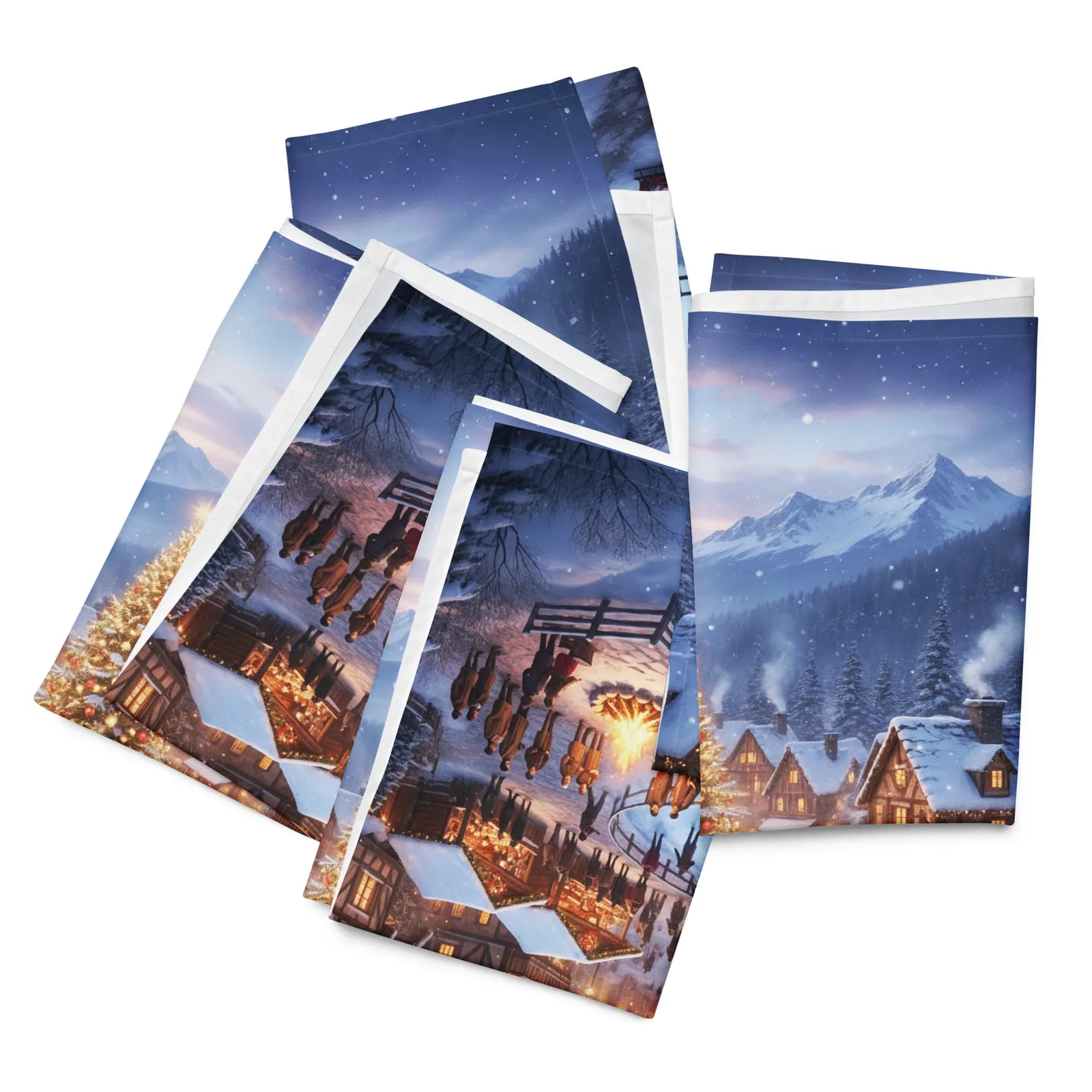 Festive Winter Village Cloth Napkin Set of 4: Christmas Dinner Table Decor, photo 3