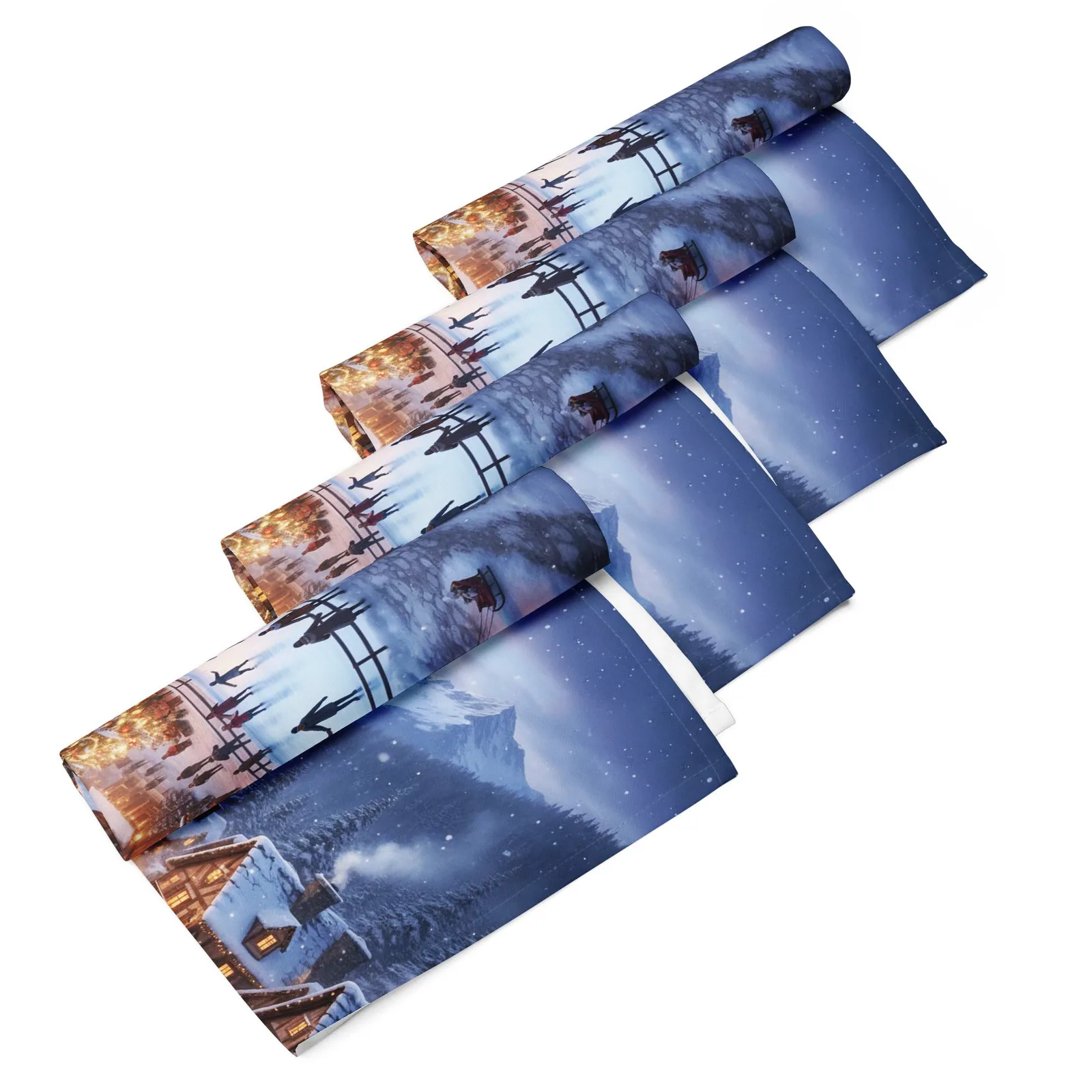 Festive Winter Village Cloth Napkin Set of 4: Christmas Dinner Table Decor, photo 2