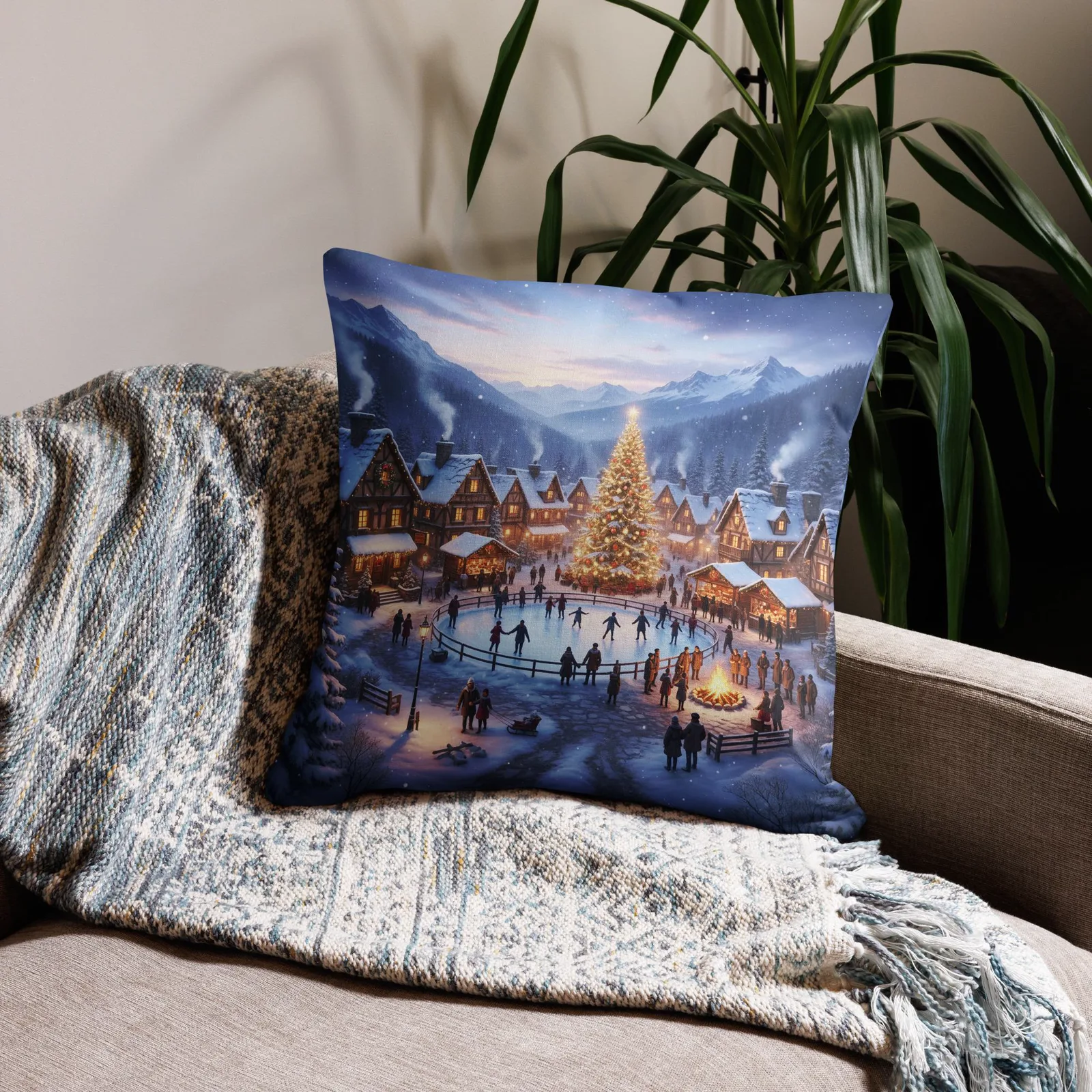 Festive Winter Village Pillow Cover: Christmas Holiday Decor, photo 5