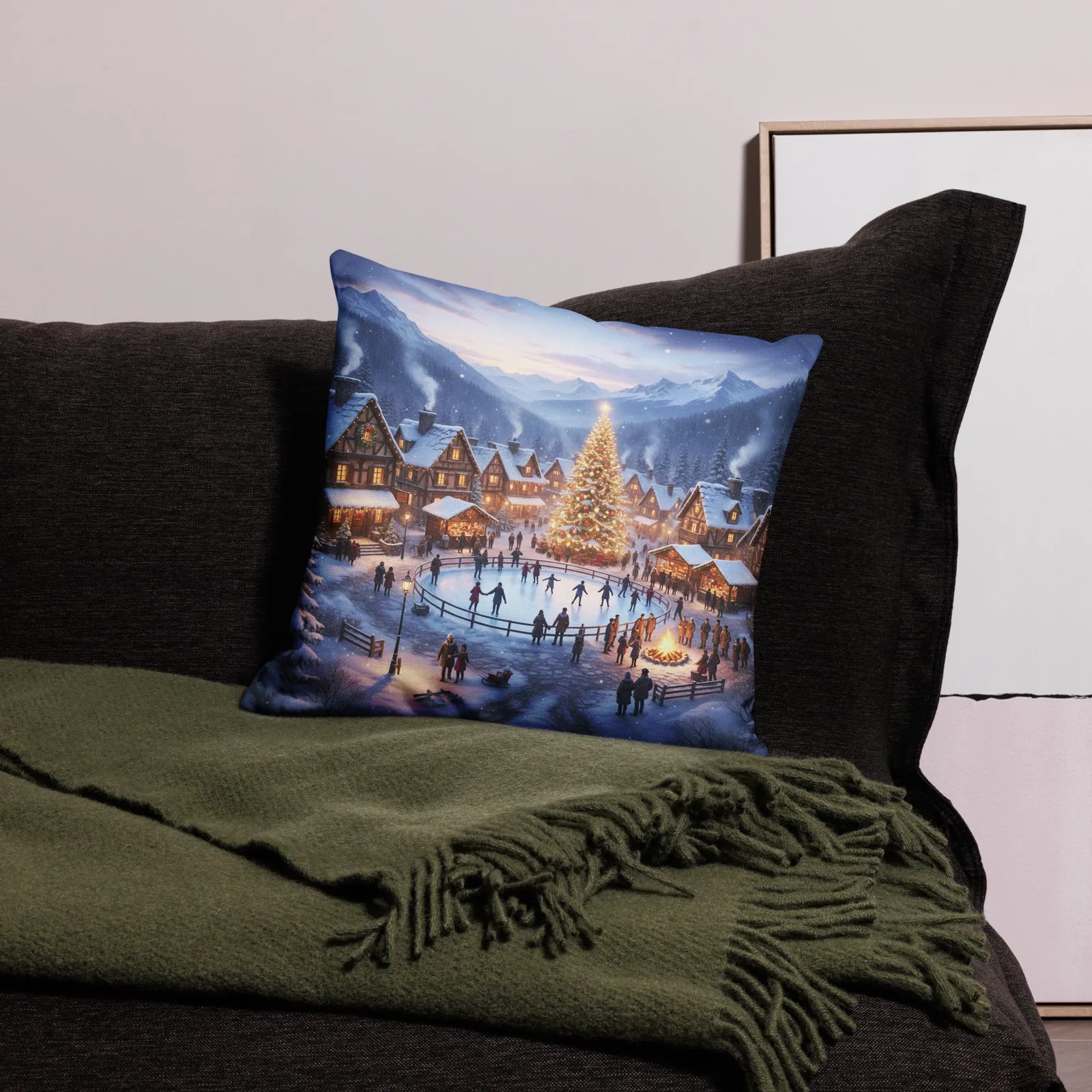 Festive Winter Village Pillow Cover: Christmas Holiday Decor, photo 4