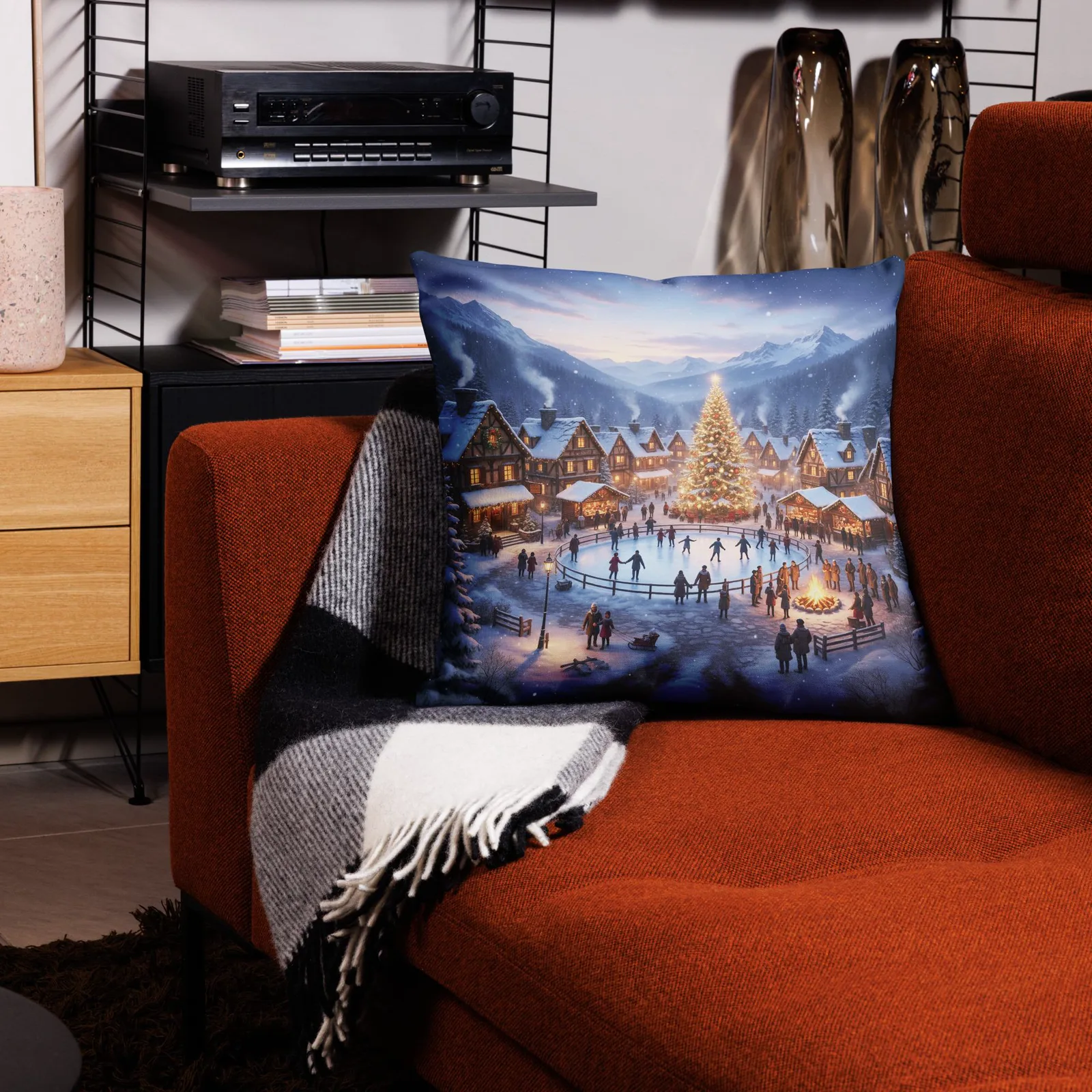 Festive Winter Village Pillow Cover: Christmas Holiday Decor, photo 3