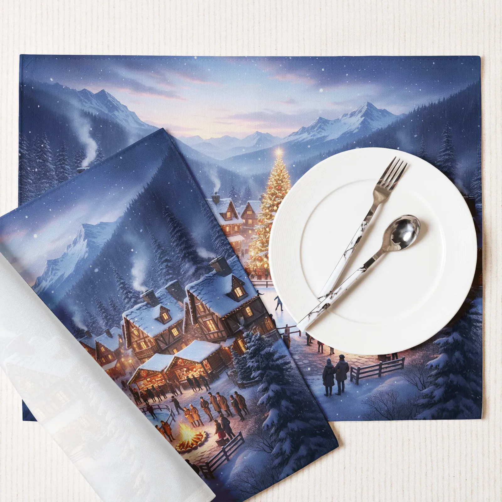 Festive Winter Village Placemat Set of 4: Christmas Table Decor for December Gatherings, photo 6