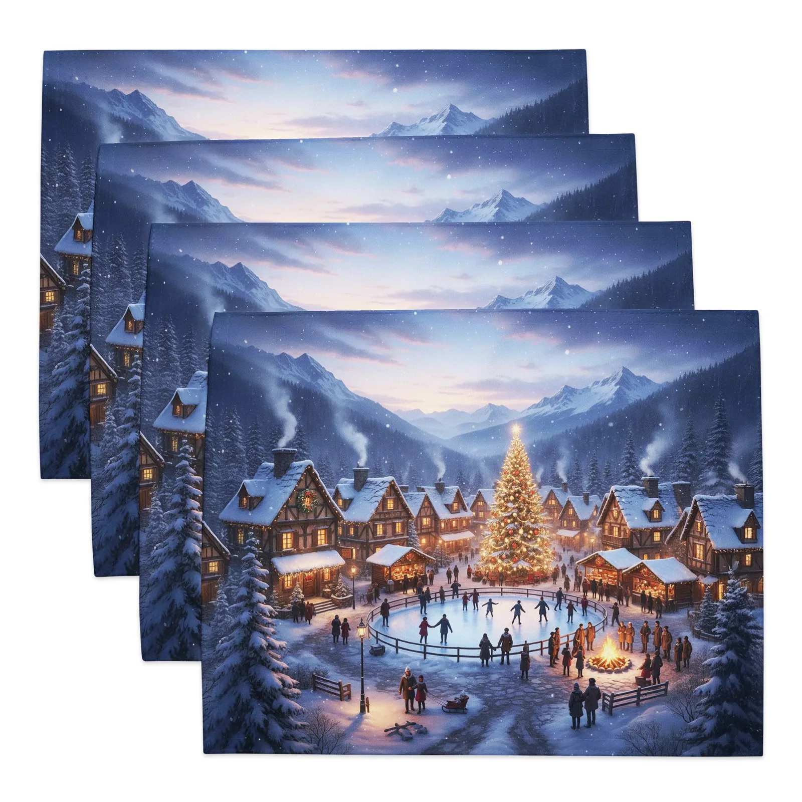 Festive Winter Village Placemat Set of 4: Christmas Table Decor for December Gatherings