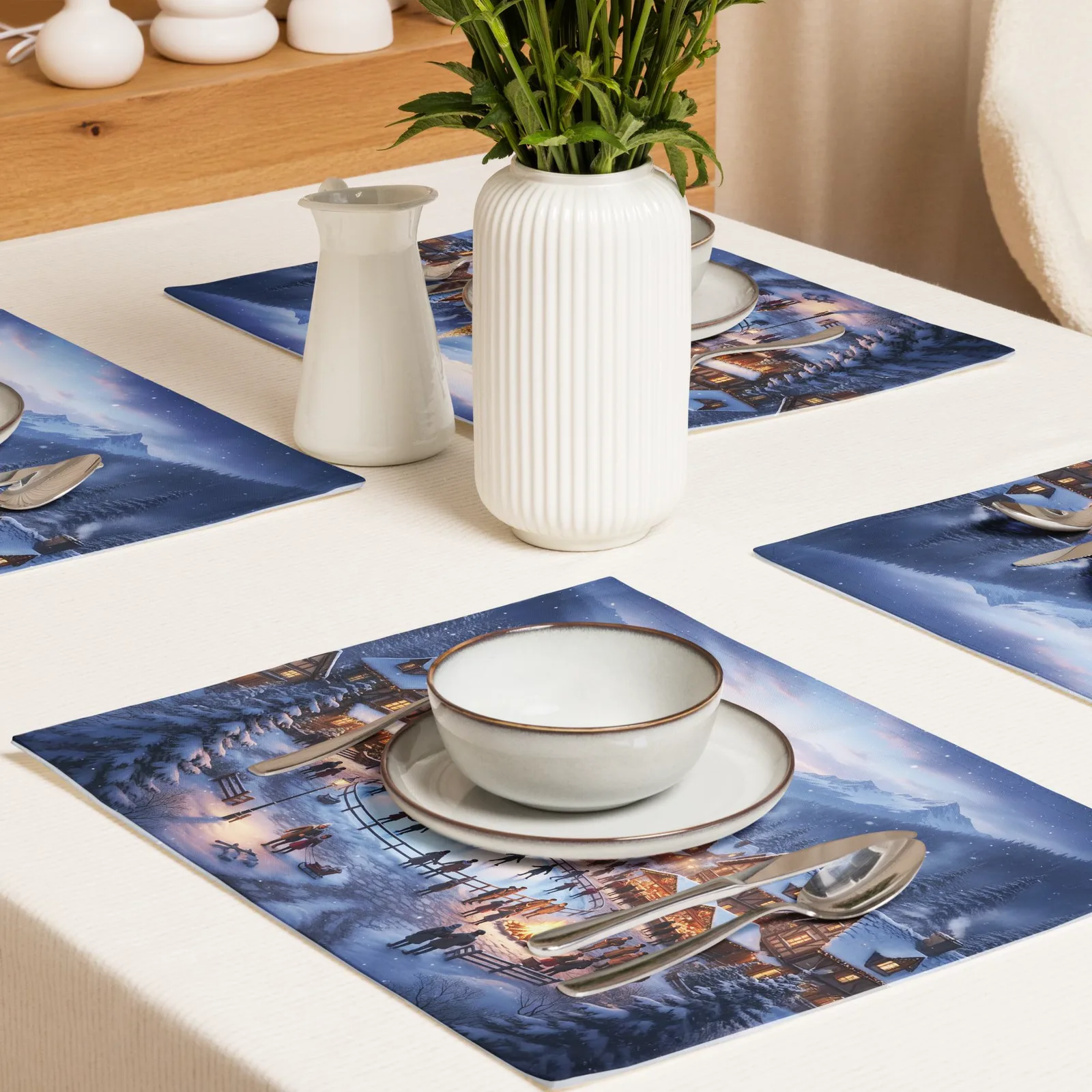 Festive Winter Village Placemat Set of 4: Christmas Table Decor for December Gatherings, photo 3