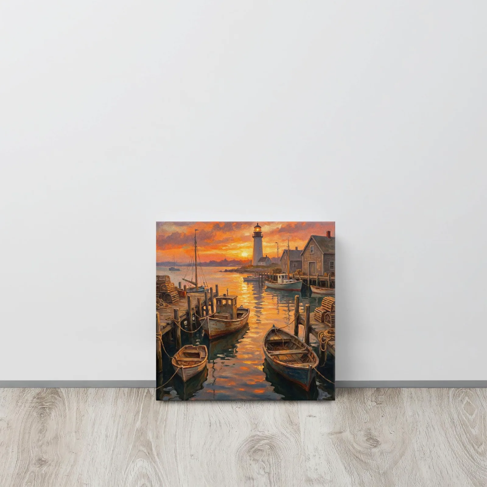Fishermen Village Thin Canvas: Coastal Harbor Sunset Decor Wall Art, photo 4
