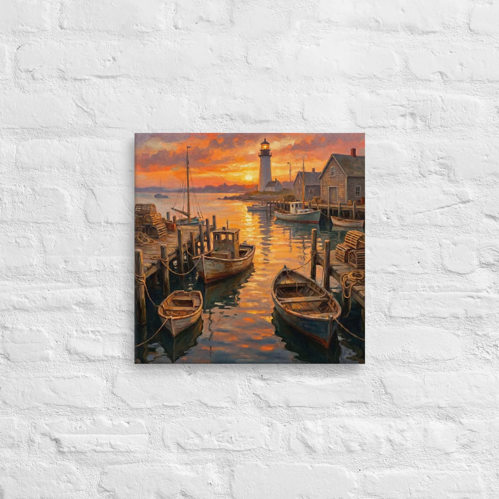 Fishermen Village Thin Canvas: Coastal Harbor Sunset Decor Wall Art, photo 7