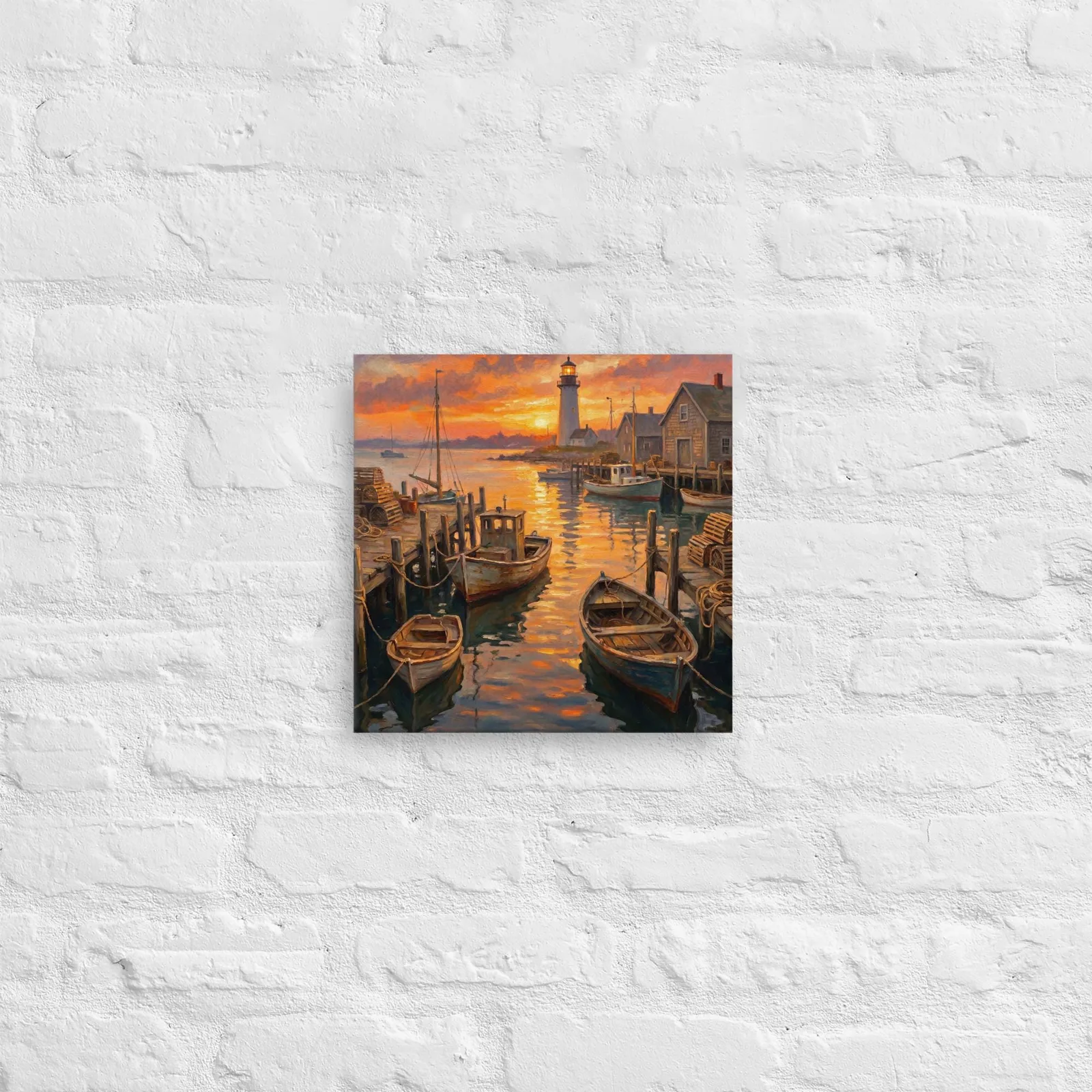 Fishermen Village Thin Canvas: Coastal Harbor Sunset Decor Wall Art, photo 6