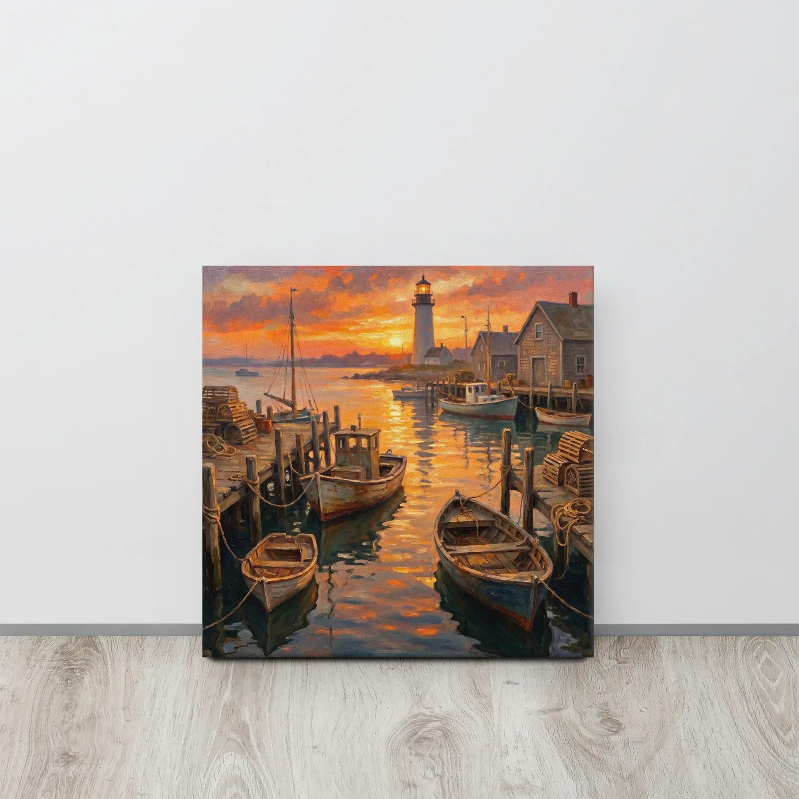 Fishermen Village Thin Canvas: Coastal Harbor Sunset Decor Wall Art, photo 5