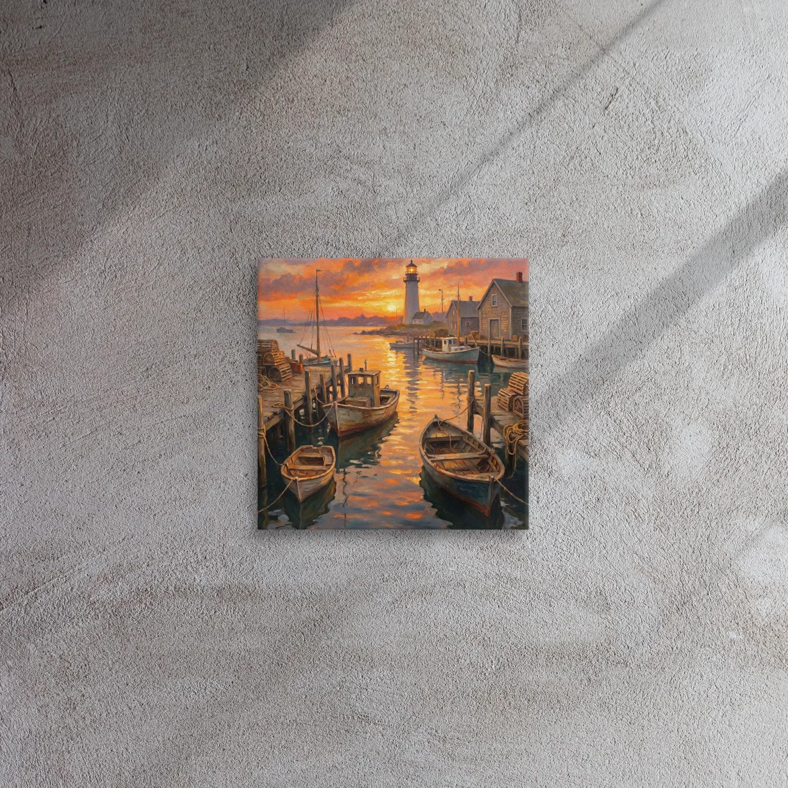 Fishermen Village Thin Canvas: Coastal Harbor Sunset Decor Wall Art, photo 2