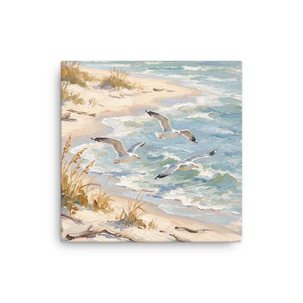 Flying Seagulls Thin Canvas: Coastal Beach Decor Wall Art