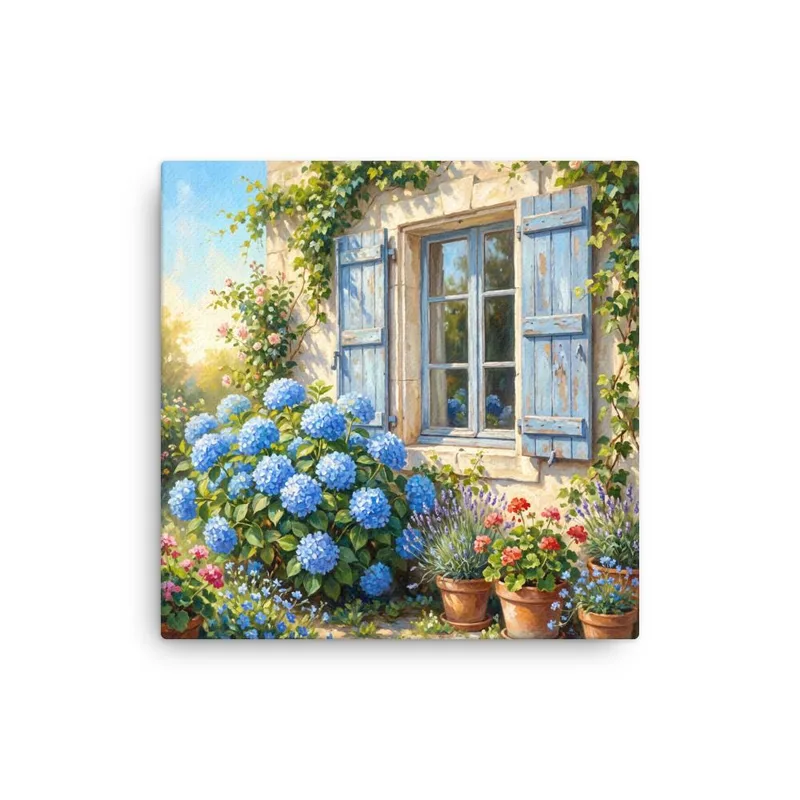 French Cottage Thin Canvas: Blue Hydrangea Floral Wall Art