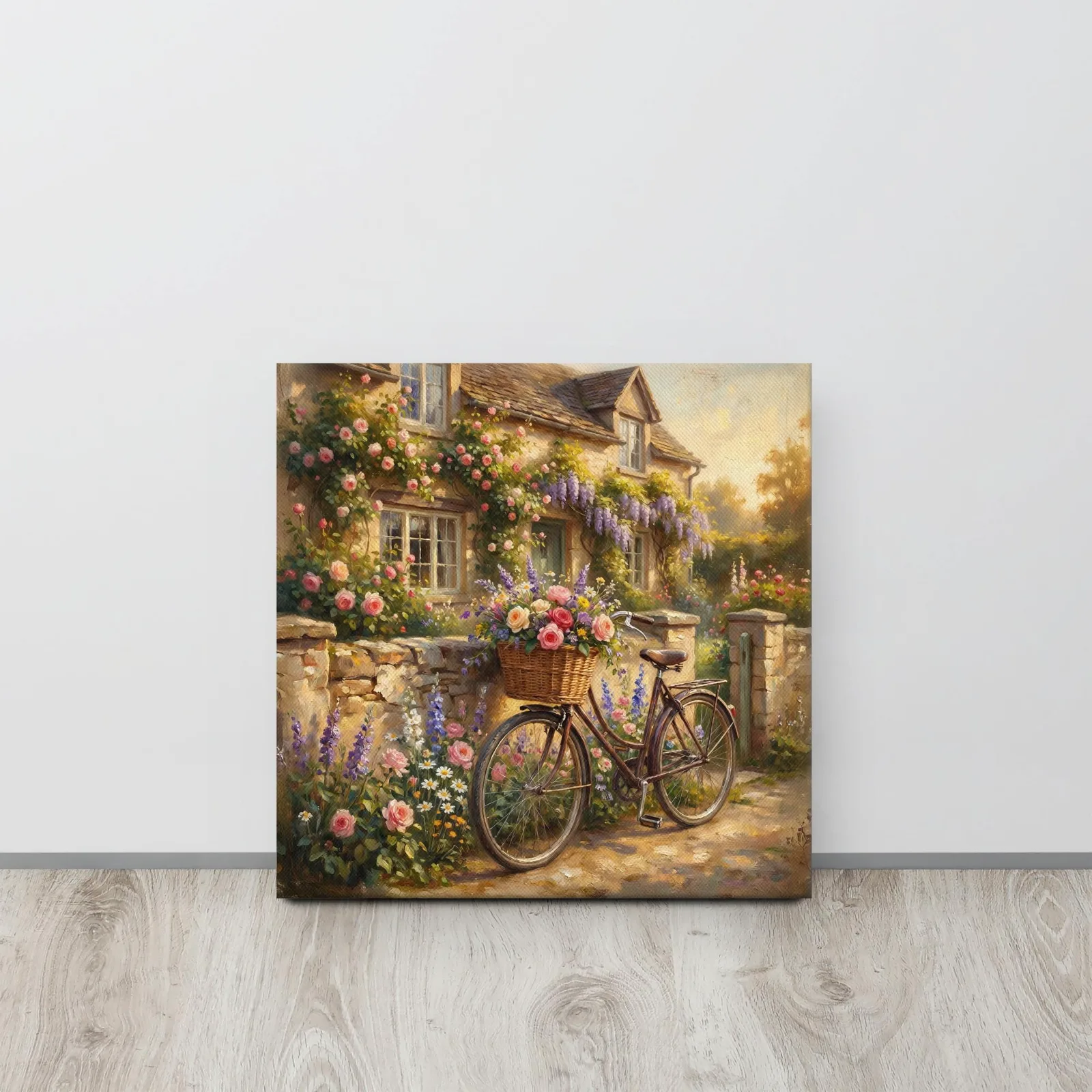 French Country Bicycle Thin Canvas: Vintage Floral Cottage Garden Wall Art, photo 6