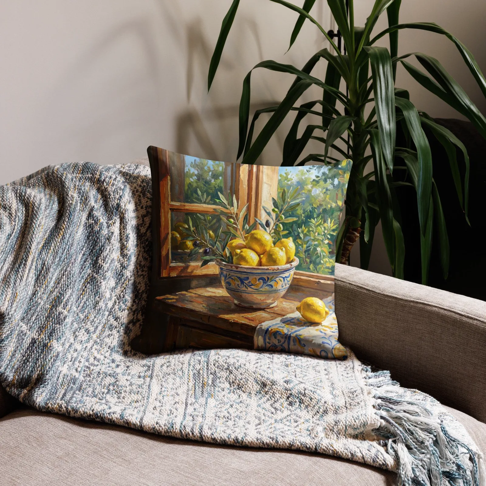 Fresh Lemons Throw Pillow: Mediterranean Kitchen Decor Cushion, photo 8