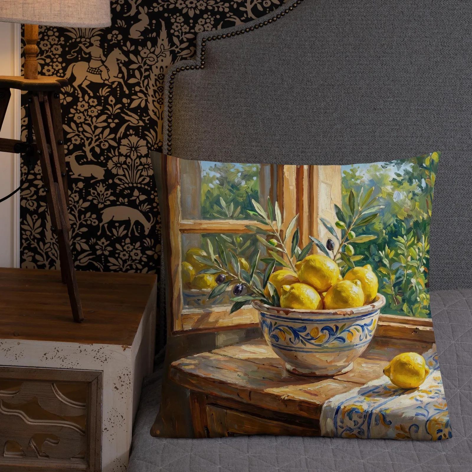 Fresh Lemons Throw Pillow: Mediterranean Kitchen Decor Cushion, photo 5