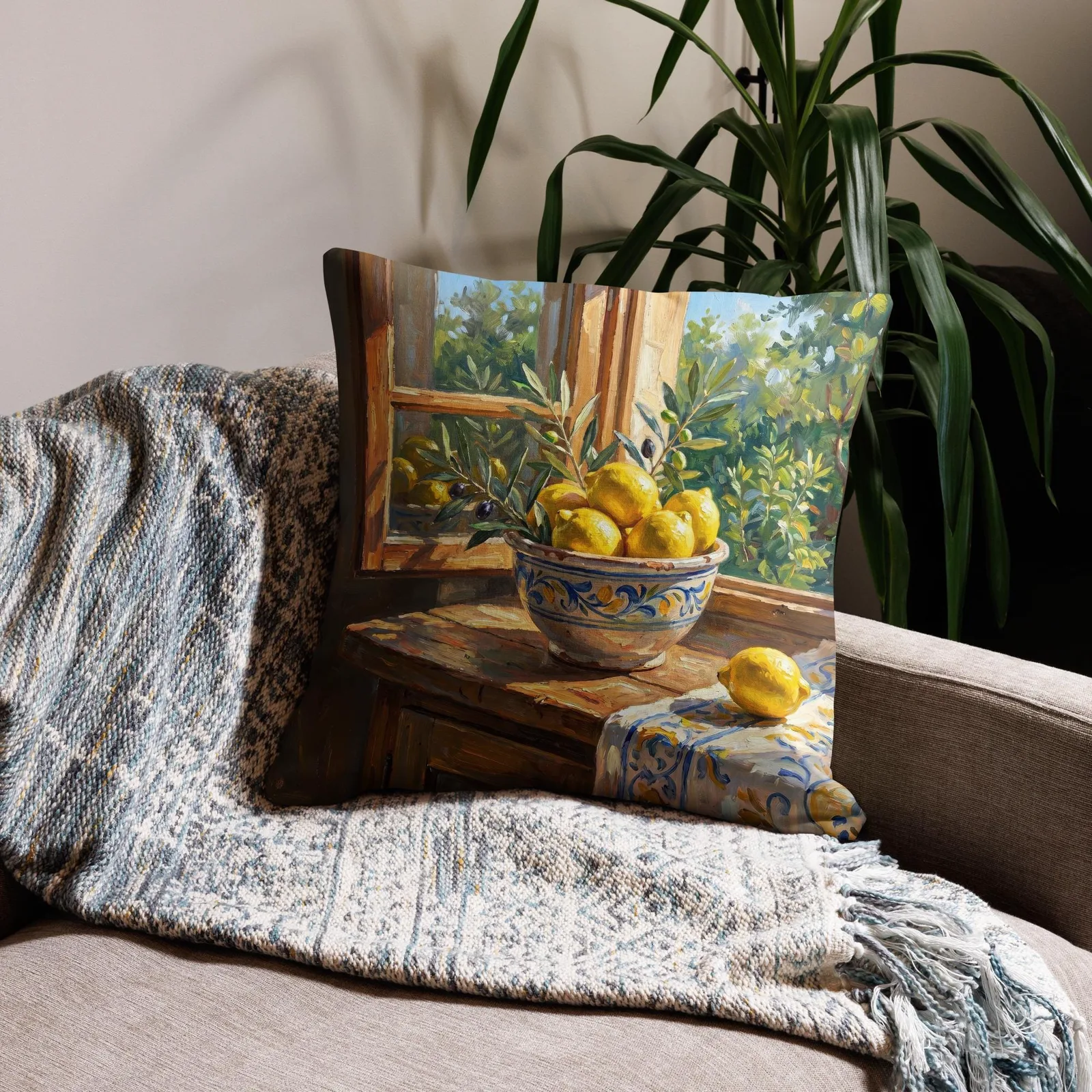 Fresh Lemons Throw Pillow: Mediterranean Kitchen Decor Cushion, photo 9