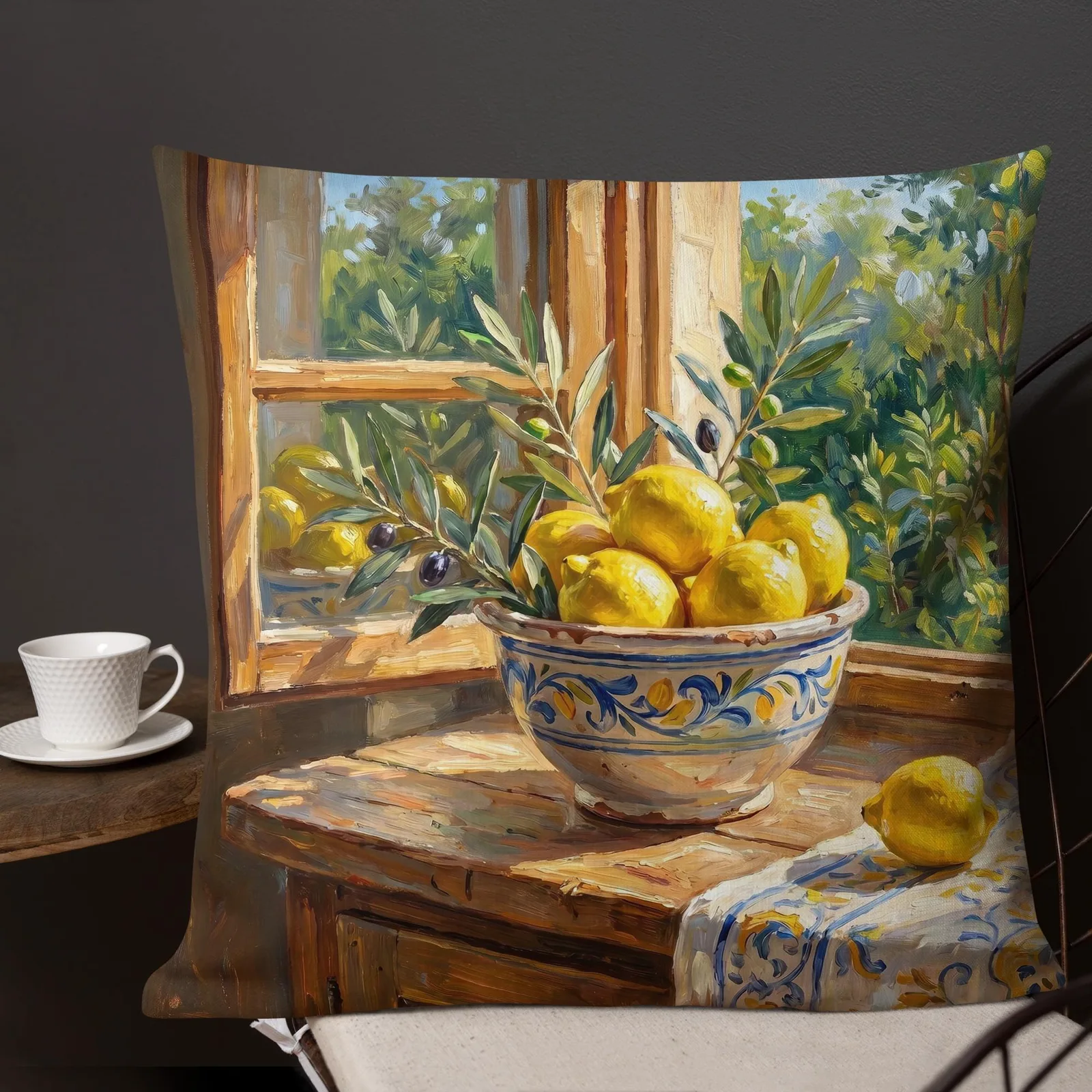 Fresh Lemons Throw Pillow: Mediterranean Kitchen Decor Cushion, photo 10