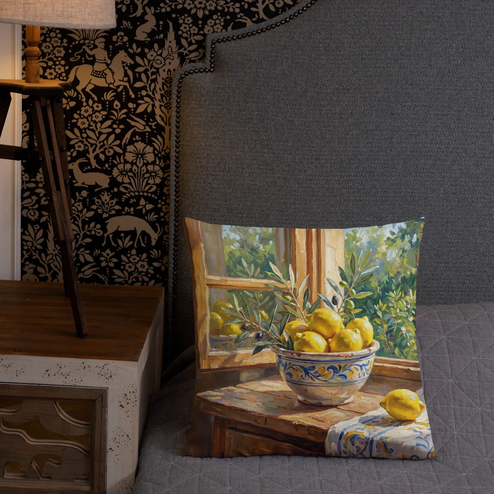 Fresh Lemons Throw Pillow: Mediterranean Kitchen Decor Cushion, photo 4
