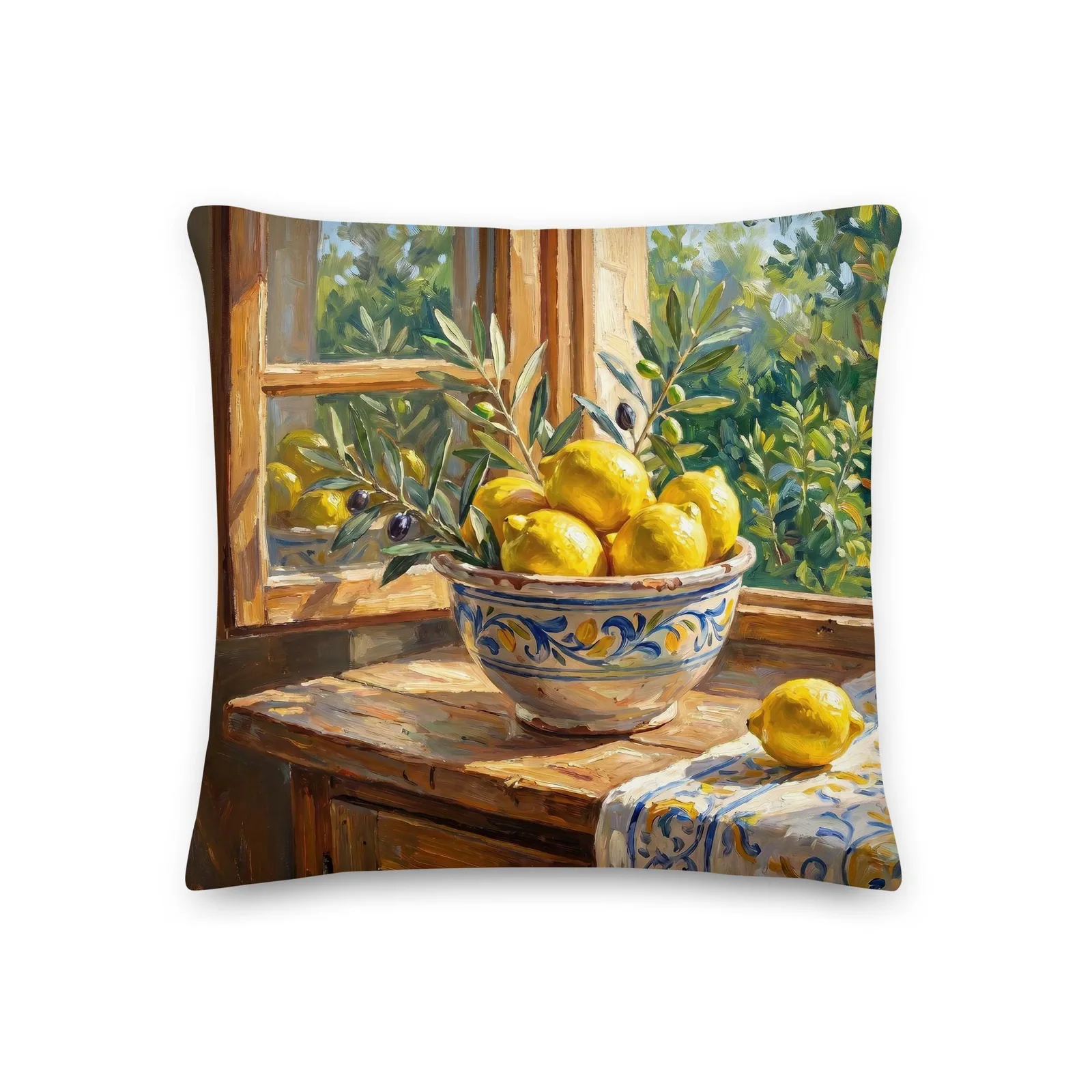 Fresh Lemons Throw Pillow: Mediterranean Kitchen Decor Cushion