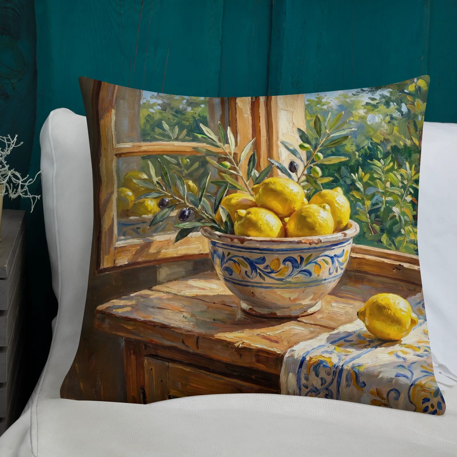 Fresh Lemons Throw Pillow: Mediterranean Kitchen Decor Cushion, photo 7
