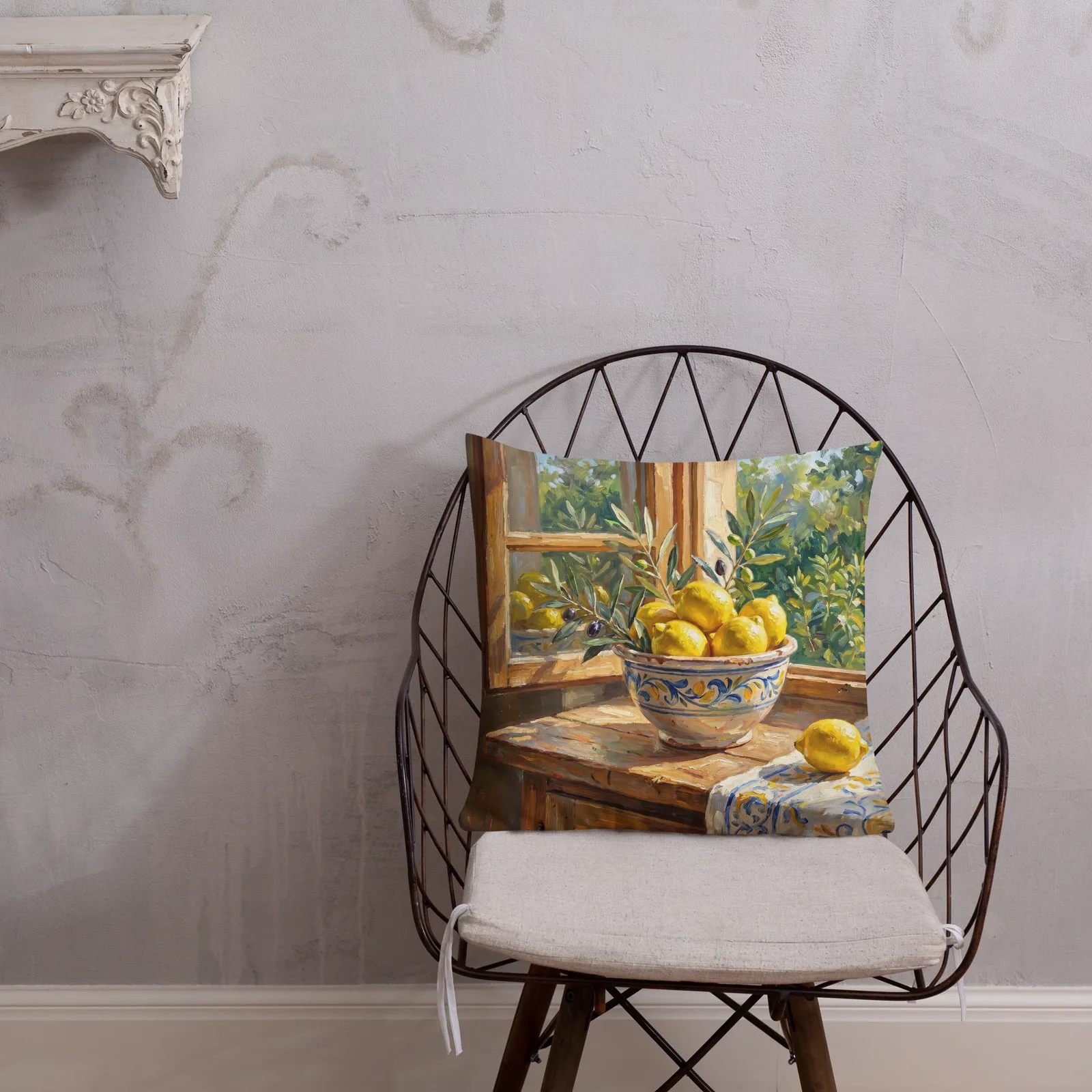 Fresh Lemons Throw Pillow: Mediterranean Kitchen Decor Cushion, photo 2