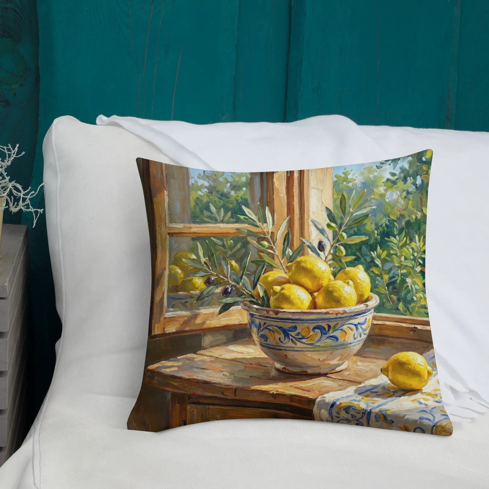 Fresh Lemons Throw Pillow: Mediterranean Kitchen Decor Cushion, photo 6