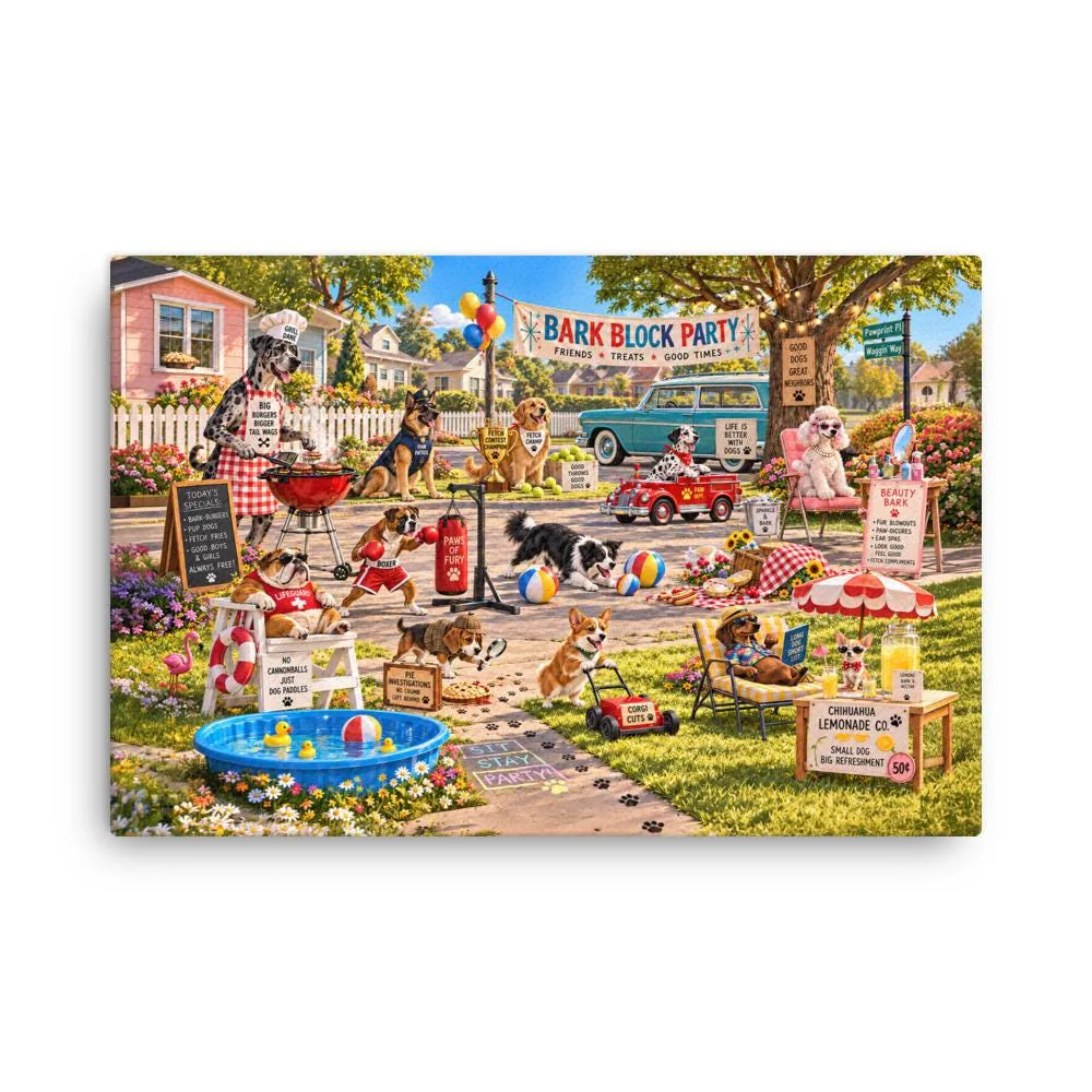 Funny Dog Block Party Thin Canvas: Dog Lover Home Decor Wall Art