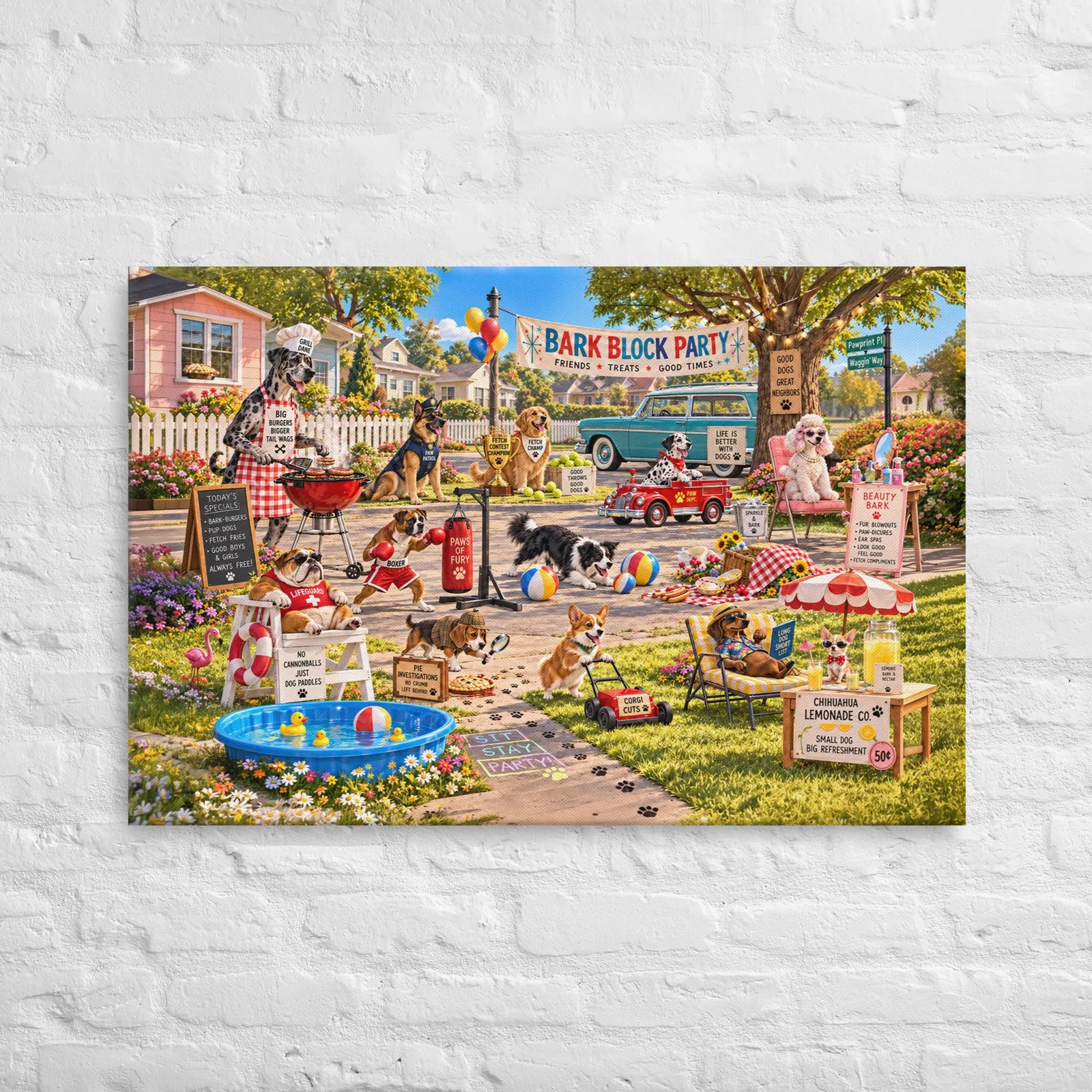 Funny Dog Block Party Thin Canvas: Dog Lover Home Decor Wall Art, photo 3