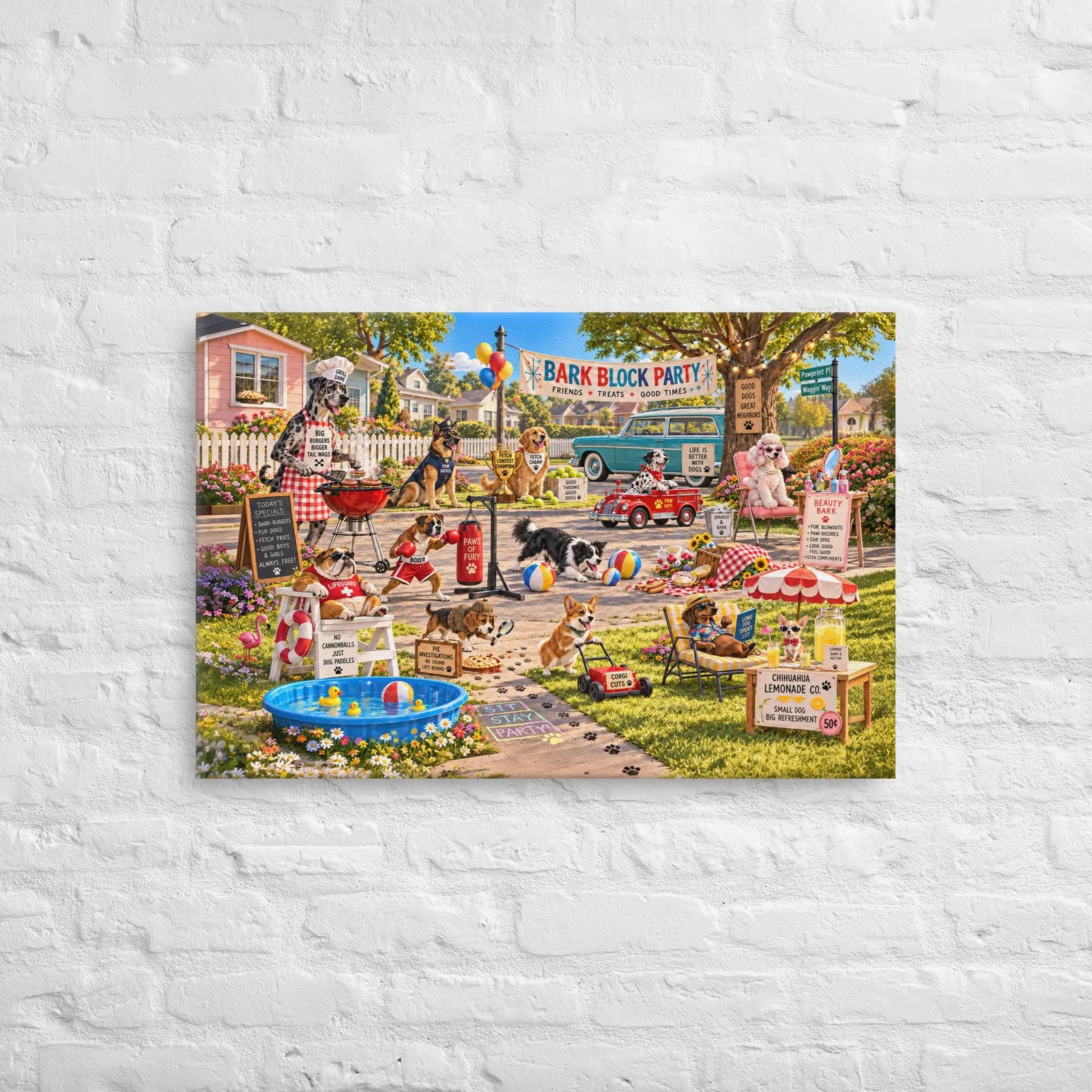 Funny Dog Block Party Thin Canvas: Dog Lover Home Decor Wall Art, photo 2
