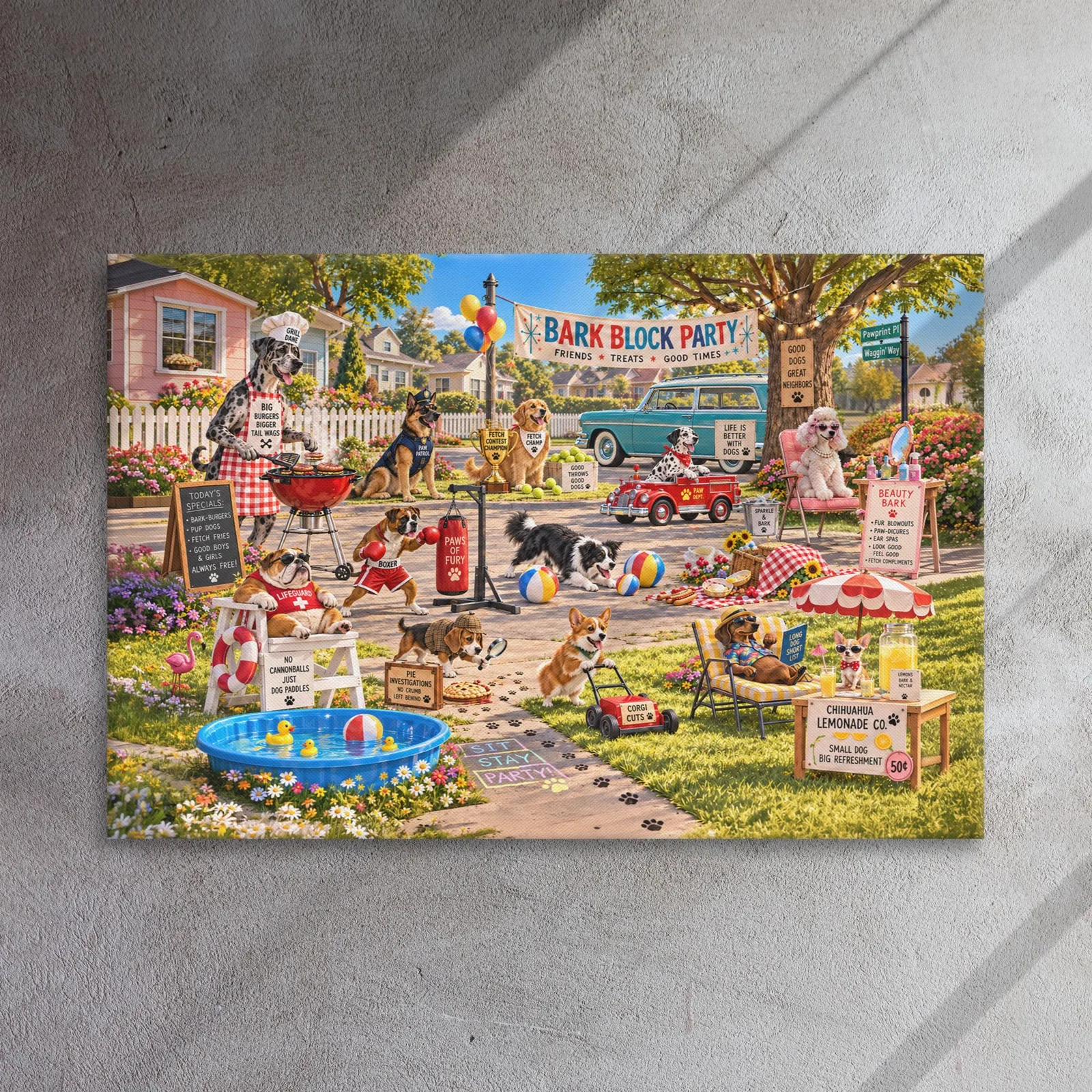 Funny Dog Block Party Thin Canvas: Dog Lover Home Decor Wall Art, photo 9