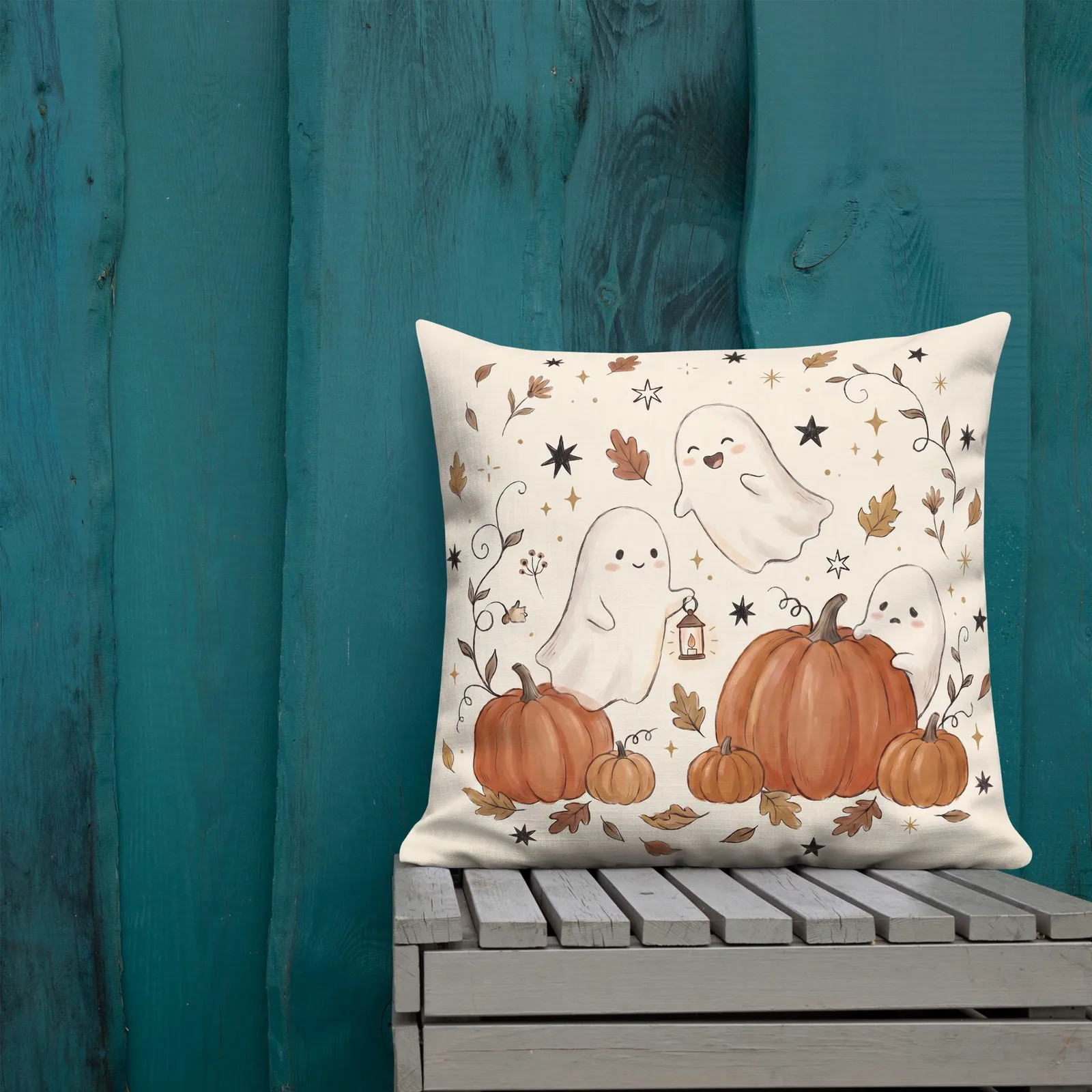 Ghosts & Pumpkins Throw Pillow: Halloween Fall Decor Cushion, photo 5