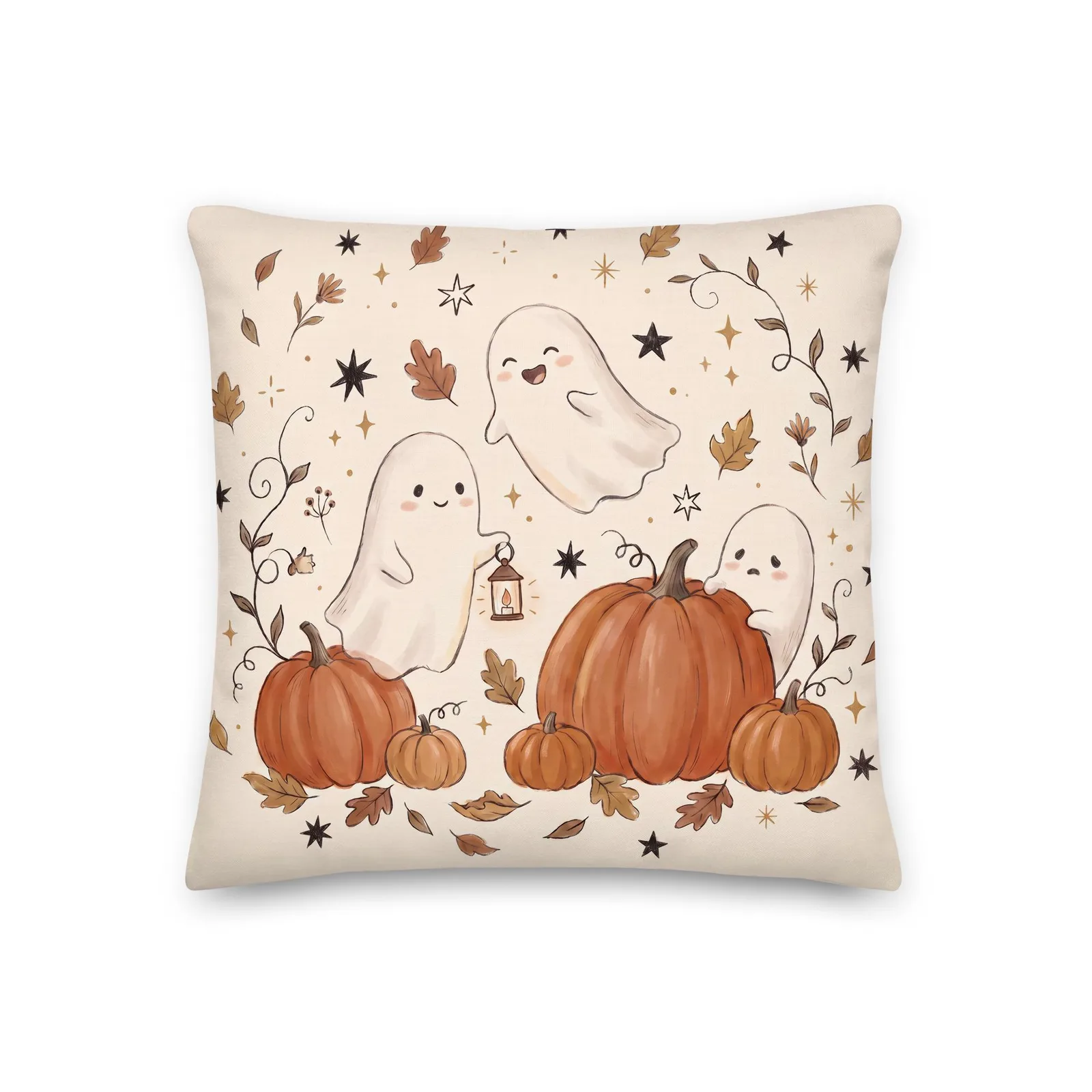 Ghosts & Pumpkins Throw Pillow: Halloween Fall Decor Cushion