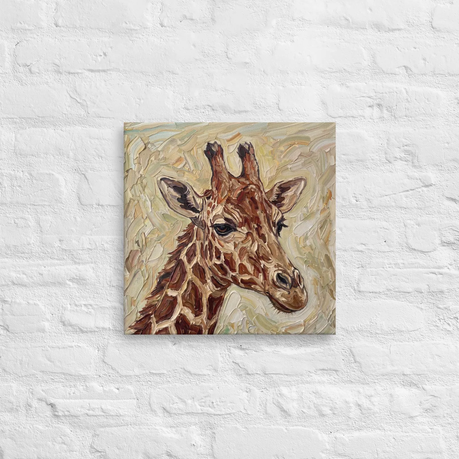 Giraffe Thin Canvas: Impasto Safari Animal Wall Art, photo 3