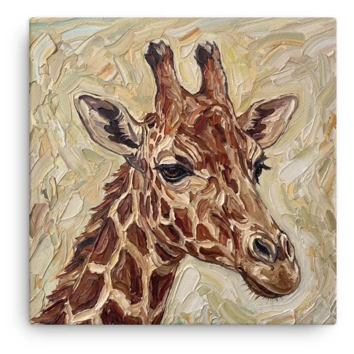 Giraffe Thin Canvas: Impasto Safari Animal Wall Art