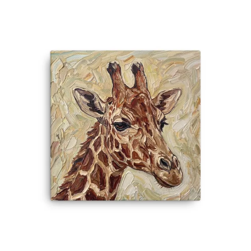 Giraffe Thin Canvas: Impasto Safari Animal Wall Art