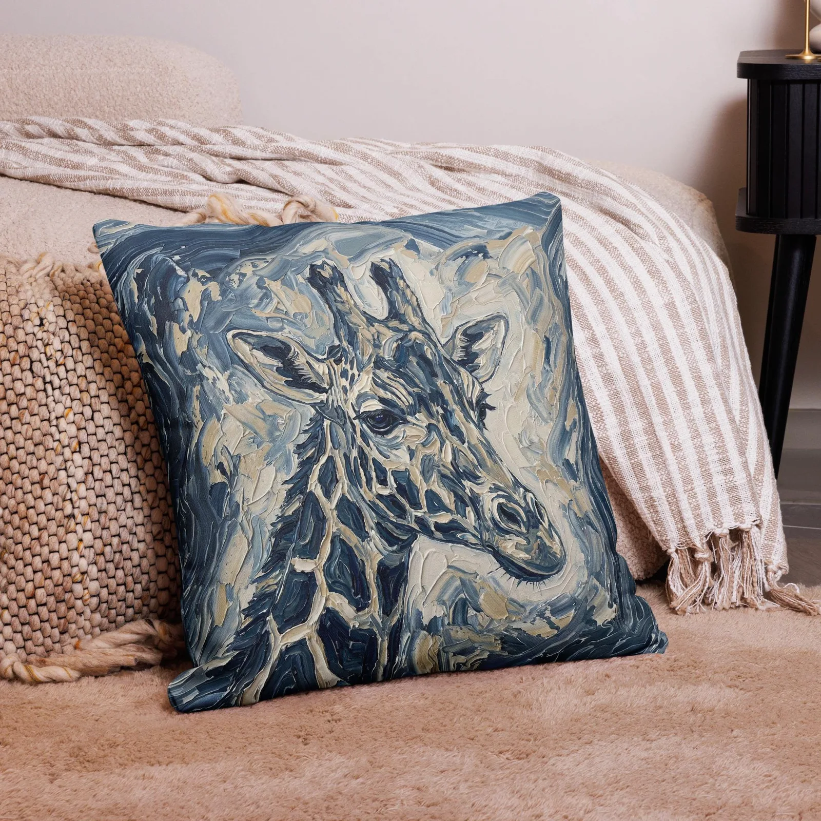 Giraffe Throw Pillow: Impasto Wildlife Art Cushion, photo 9
