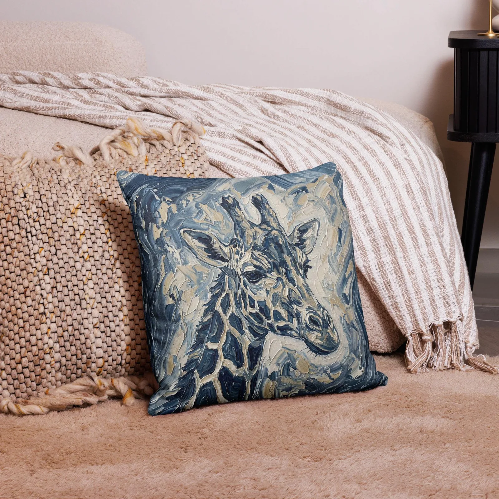 Giraffe Throw Pillow: Impasto Wildlife Art Cushion, photo 8