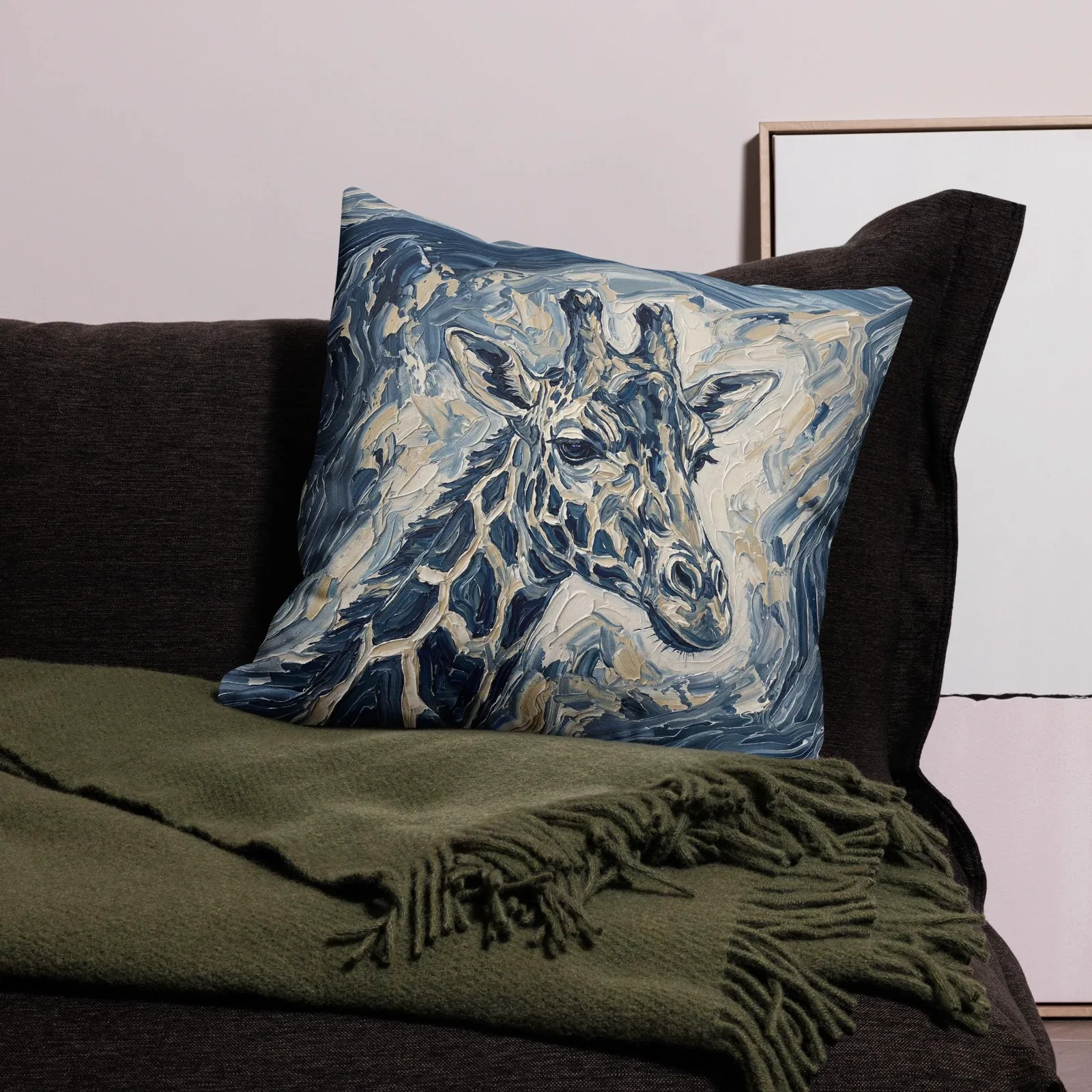 Giraffe Throw Pillow: Impasto Wildlife Art Cushion, photo 3