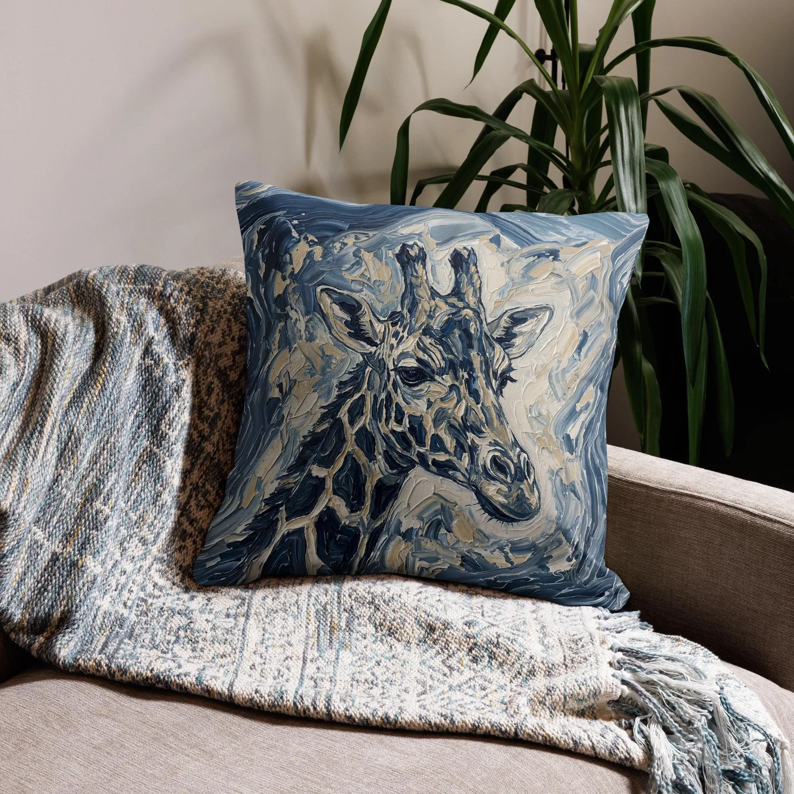 Giraffe Throw Pillow: Impasto Wildlife Art Cushion, photo 5