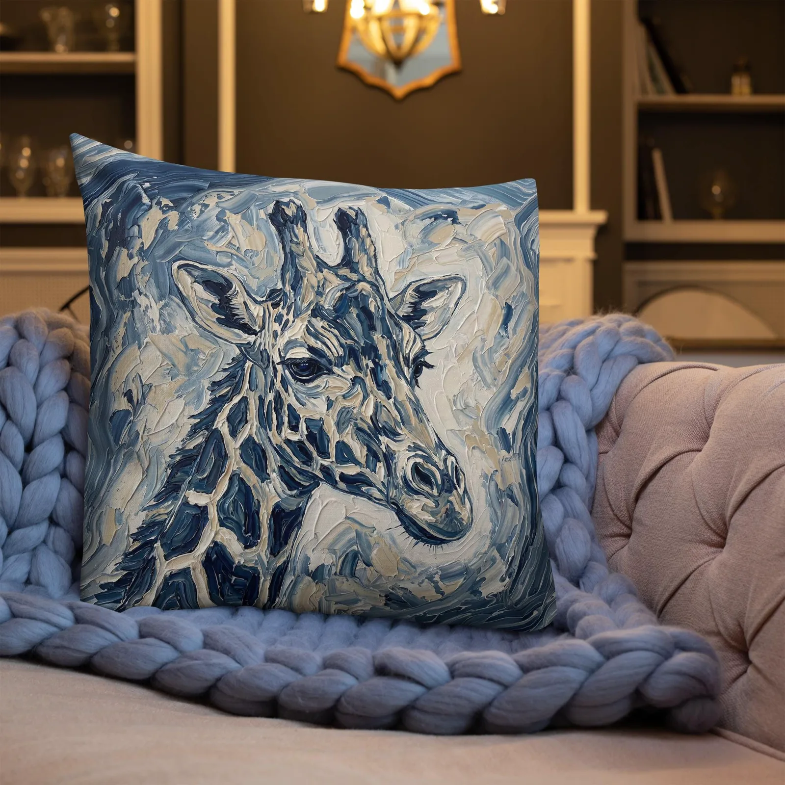 Giraffe Throw Pillow: Impasto Wildlife Art Cushion, photo 10