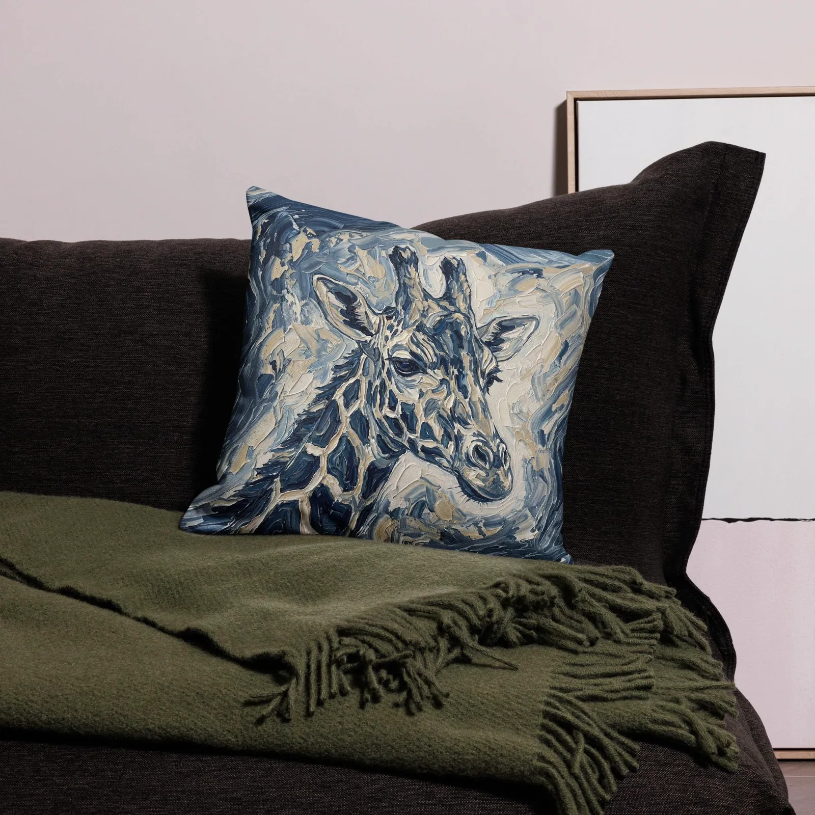 Giraffe Throw Pillow: Impasto Wildlife Art Cushion, photo 2