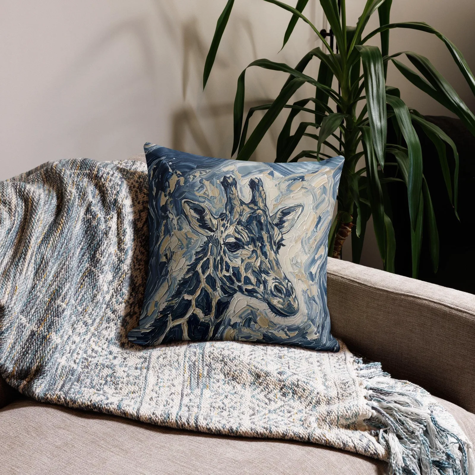 Giraffe Throw Pillow: Impasto Wildlife Art Cushion, photo 4