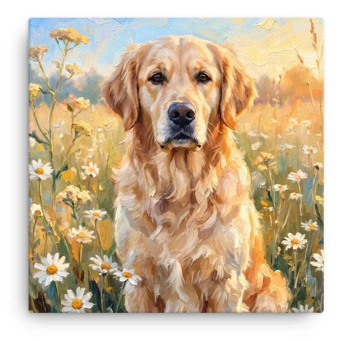 Golden Retriever Canvas Art: Gentle Dog in Wildflower Meadow (0.75 in. Thin)