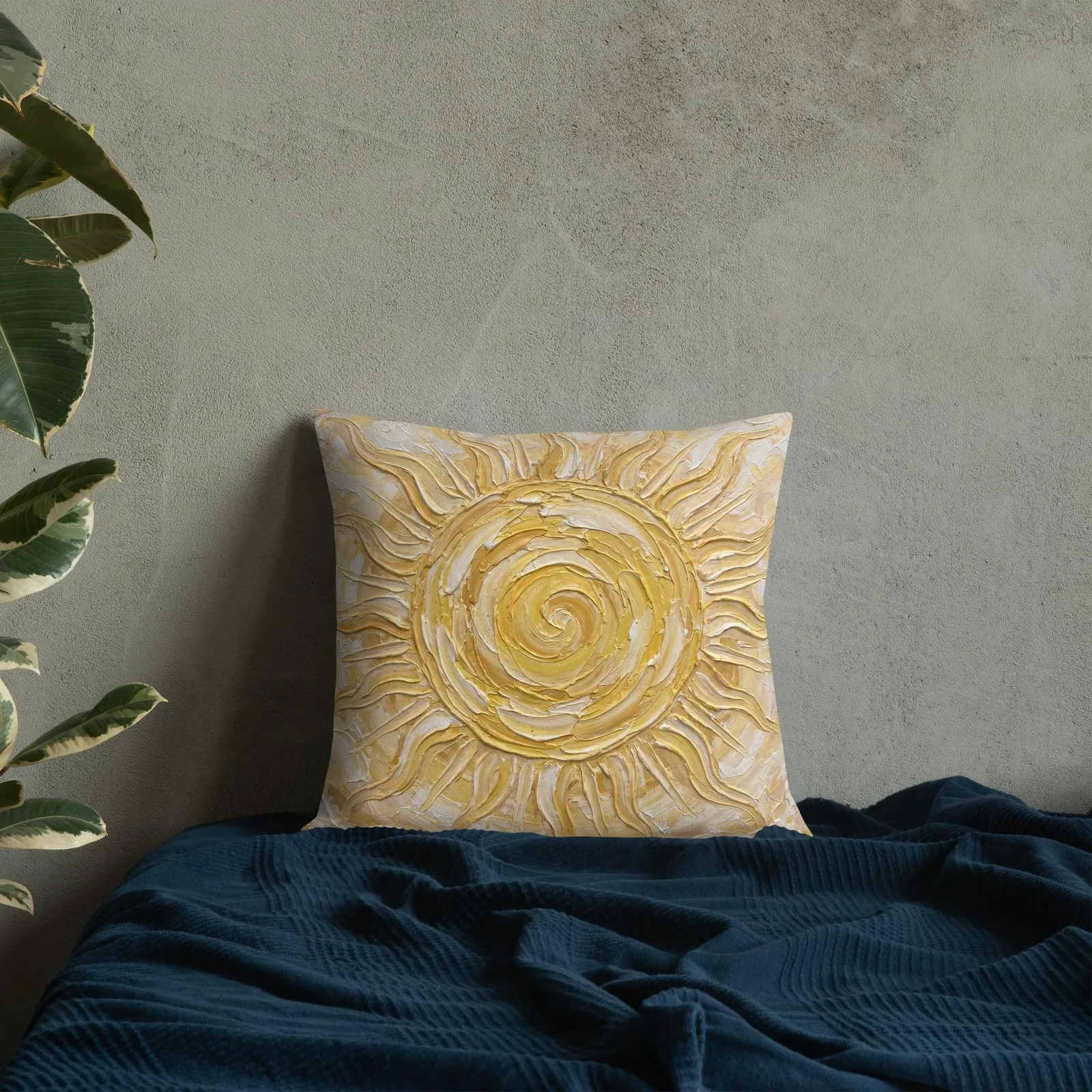 Golden Sun Throw Pillow: Impasto Celestial Art Cushion, photo 6