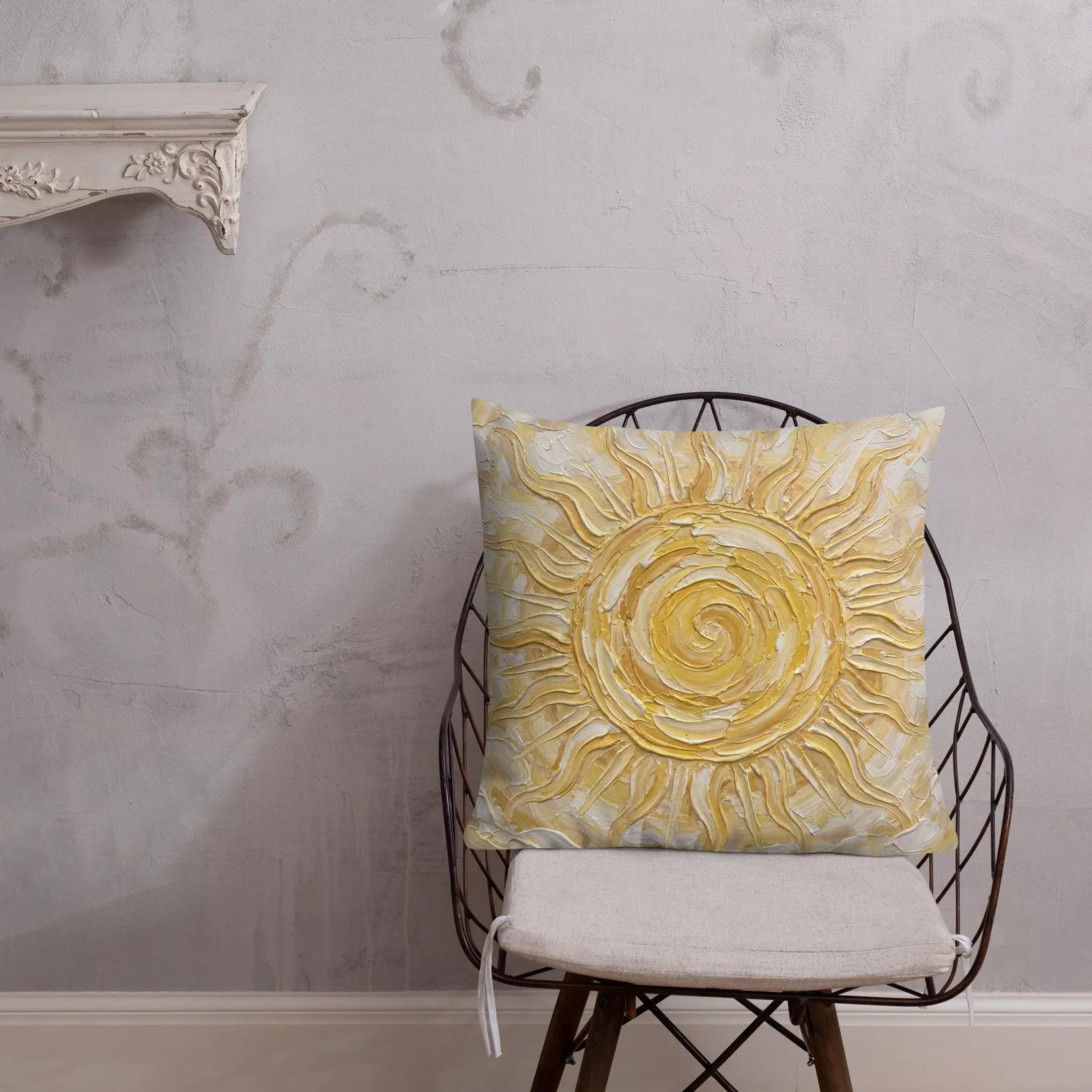 Golden Sun Throw Pillow: Impasto Celestial Art Cushion, photo 10
