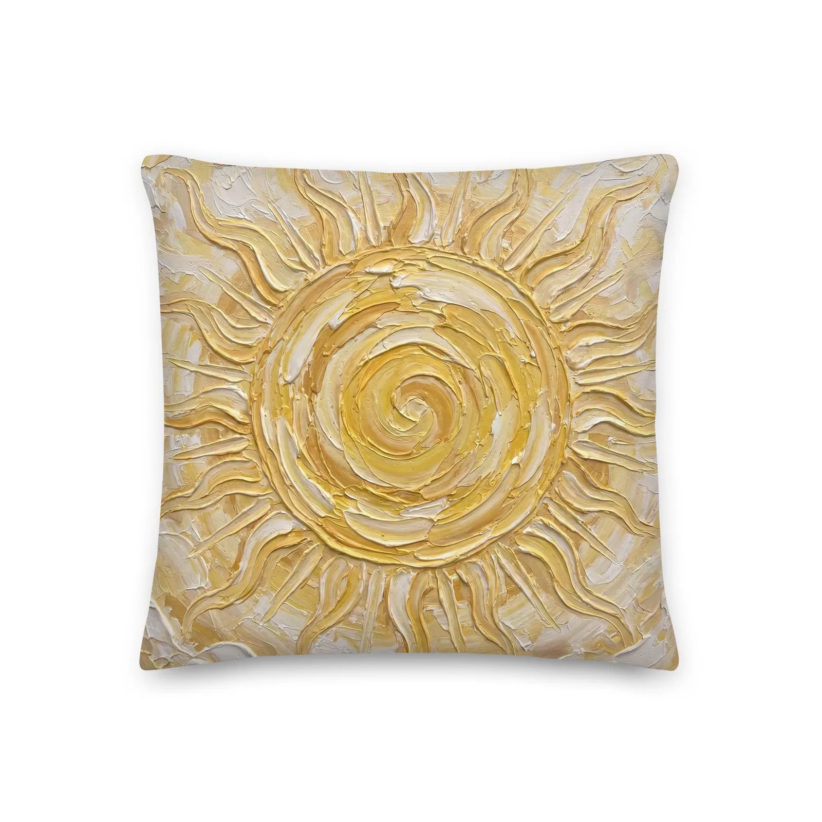 Golden Sun Throw Pillow: Impasto Celestial Art Cushion