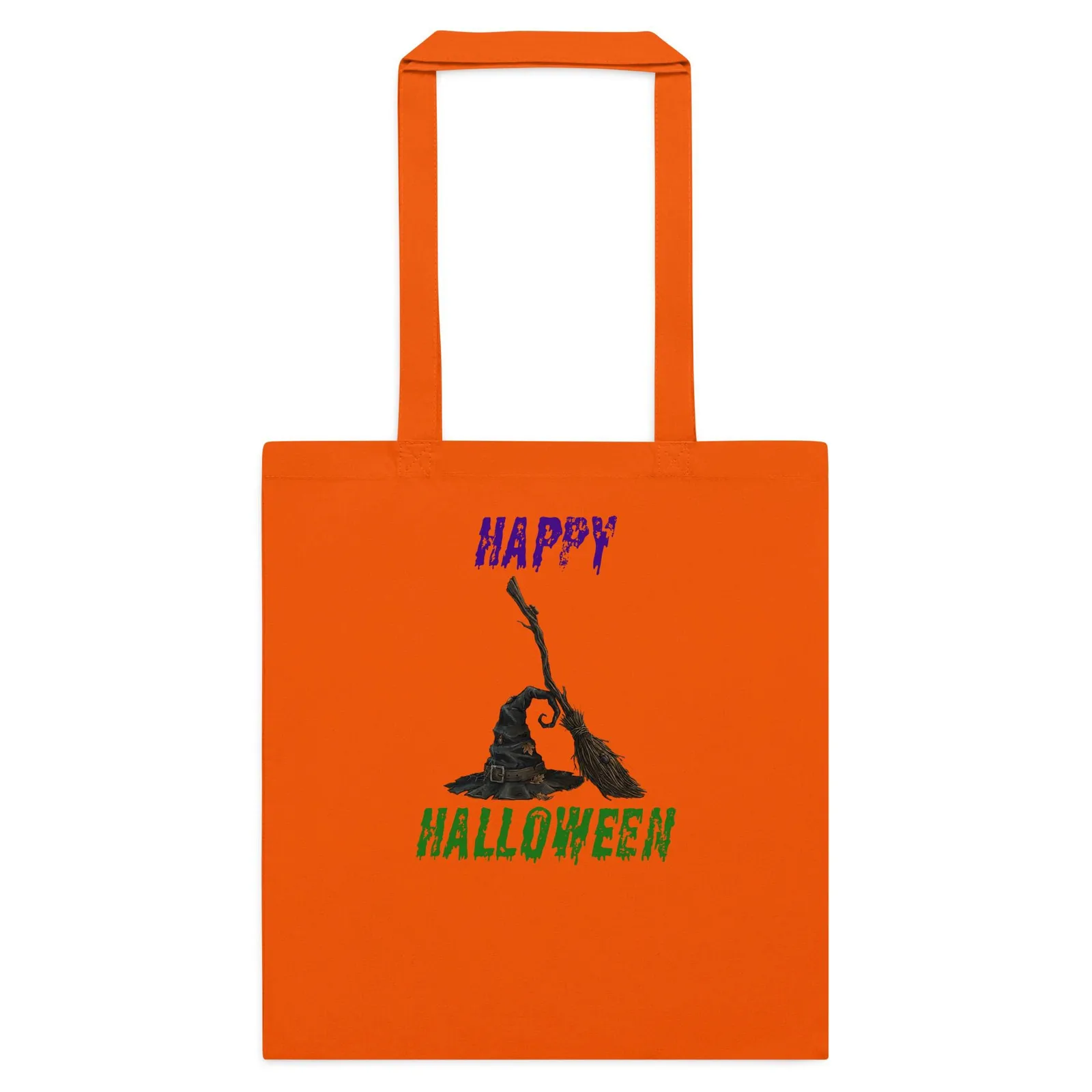 Halloween Cotton Reusable Tote: Witch's Hat and Broom Design, photo 4