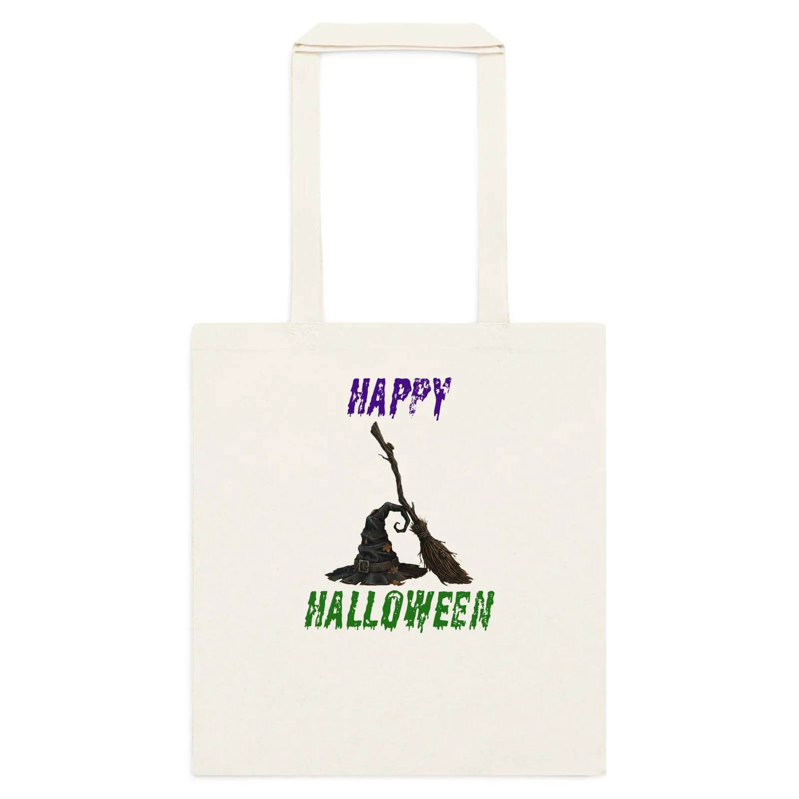Halloween Cotton Reusable Tote: Witch's Hat and Broom Design, photo 5