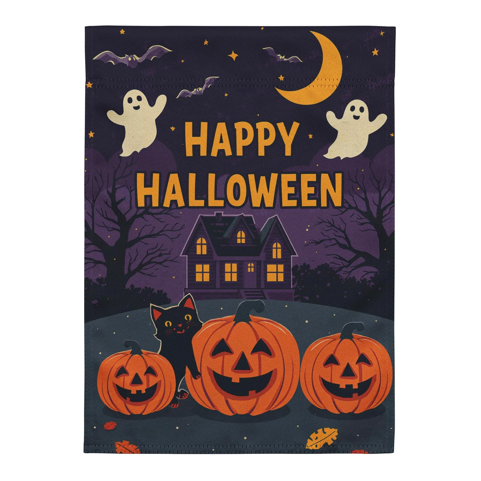 Halloween Garden Flag: Ghosts, Cat, Pumpkins - 12x17 Fall Decor, photo 2