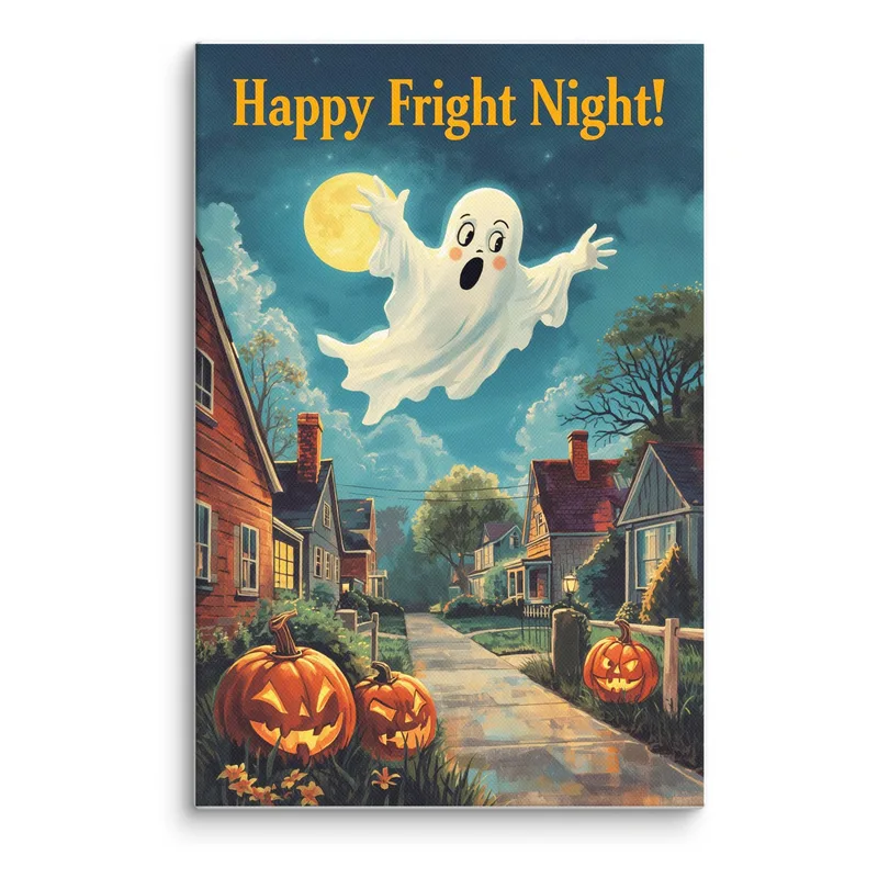 Halloween Ghost Canvas: Vintage Fright Night Wall Art